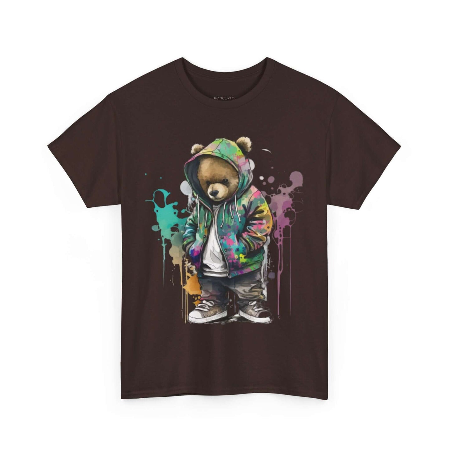Fashionable bear design tee with vibrant colors, perfect for casual wear. Classic fit, stylish for any outfit.