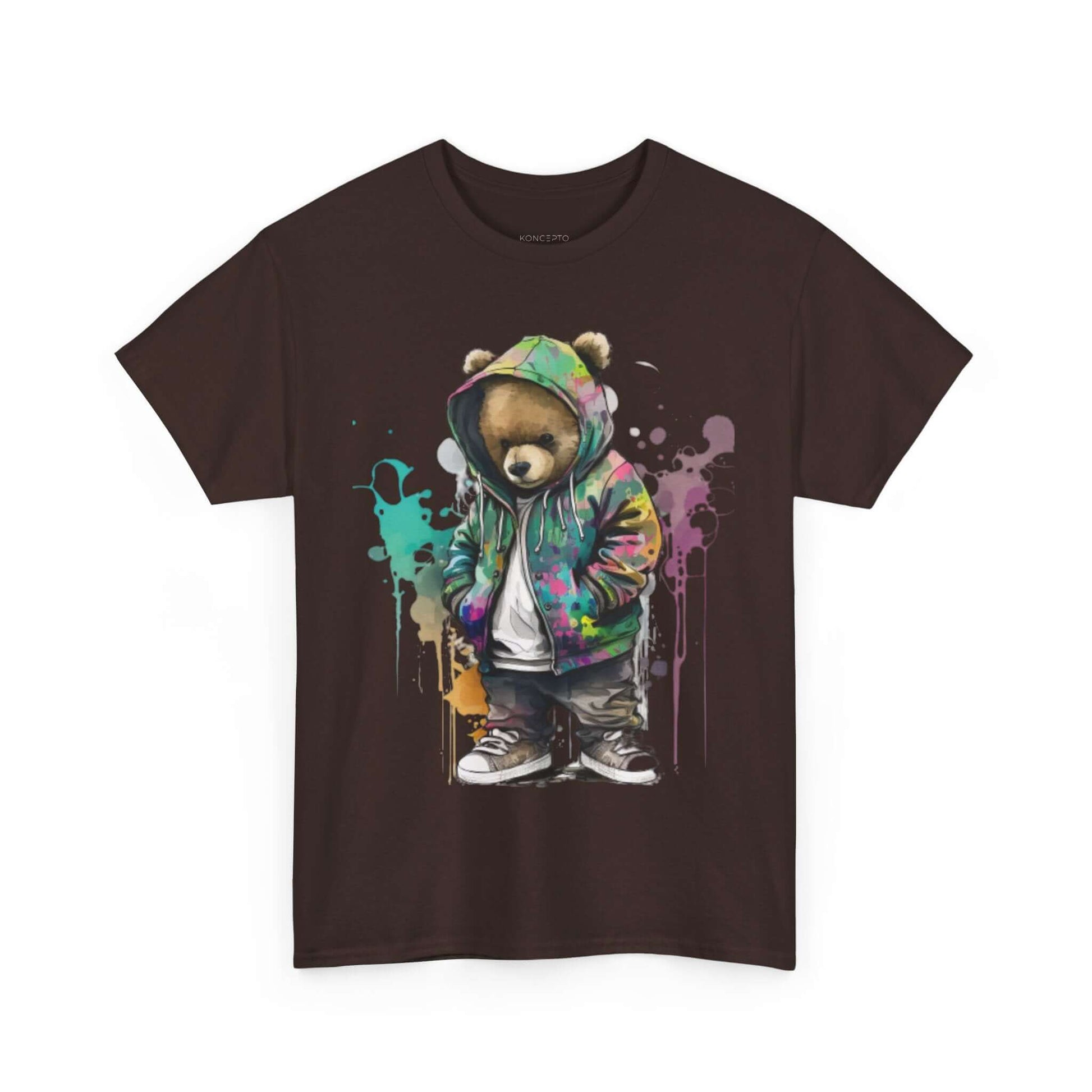 Fashionable bear design tee with vibrant colors, perfect for casual wear. Classic fit, stylish for any outfit.