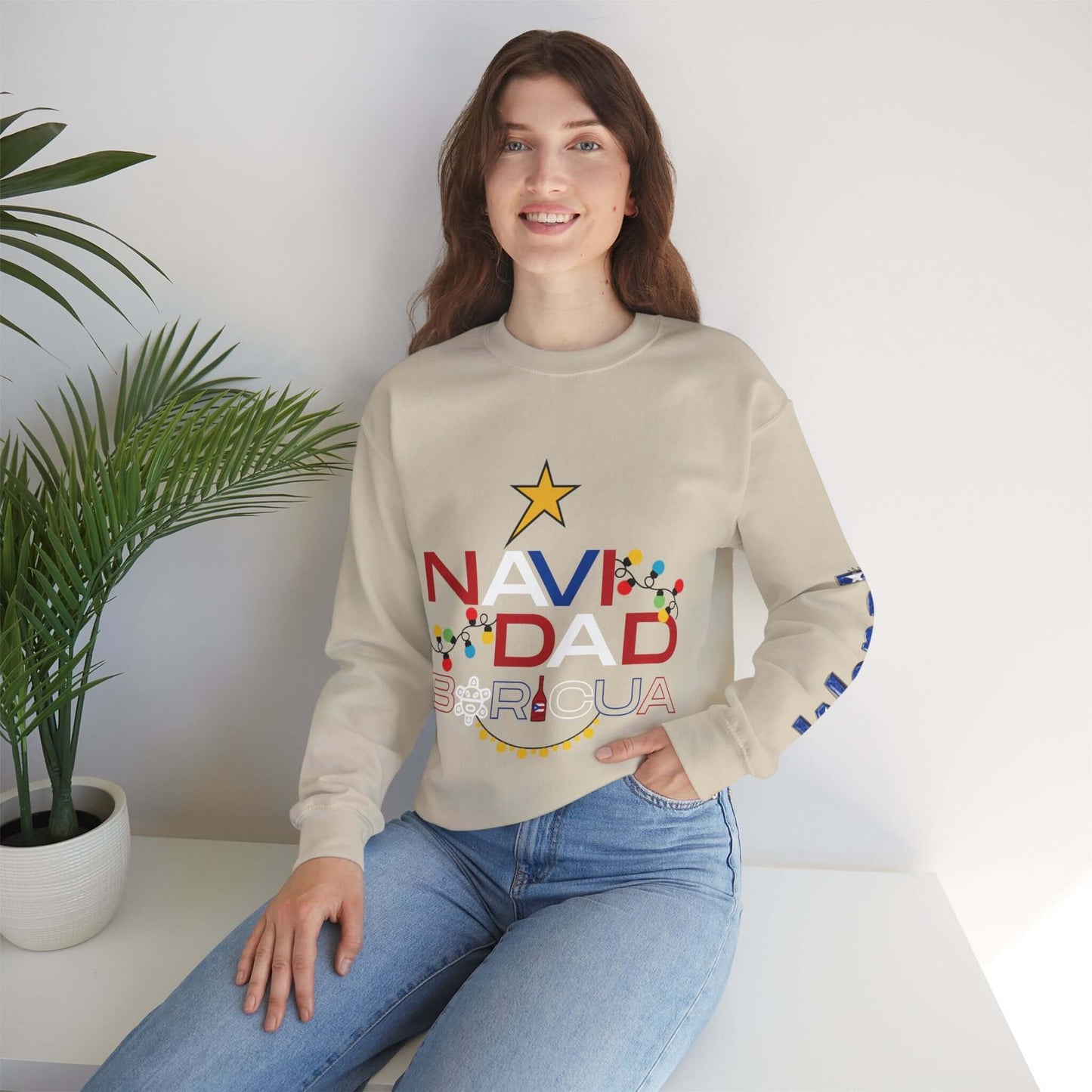 Unique and Customizable Christmas Sweater, Vibrant Holiday Themed Prints on Left Sleeve, Perfect for Celebrating the Festive Season in Style