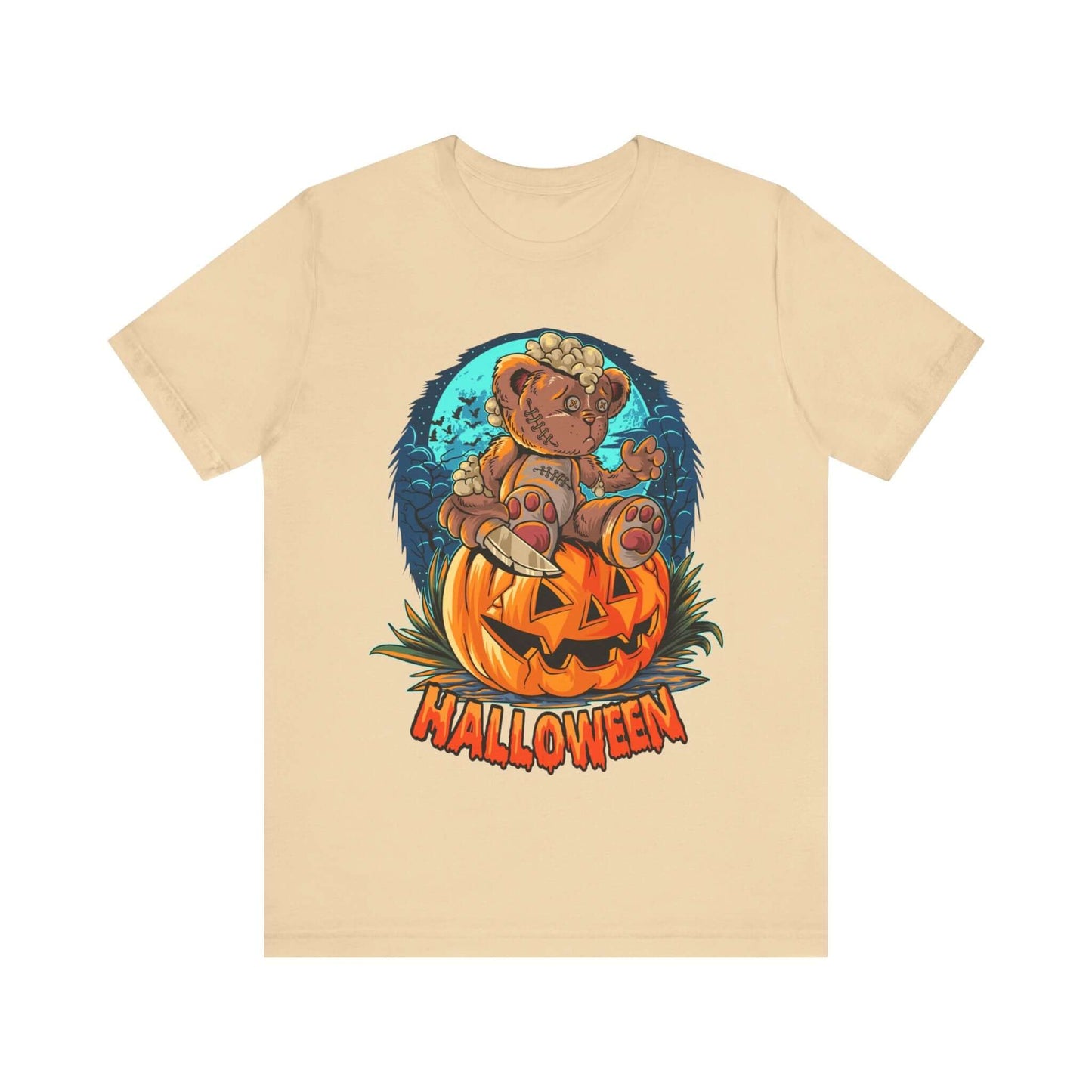 Spooky Teddy Bear Halloween Women's T-shirt, Cartoon Scary Pumpkin Tee, Costume Idea for Halloween, Trick-or-Treating, and Haunted Adventure