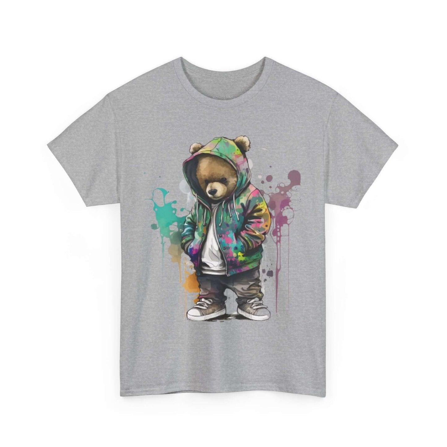 Fashionable tee with vibrant bear design for casual wear and versatile styling. Classic fit ensures comfort year-round.