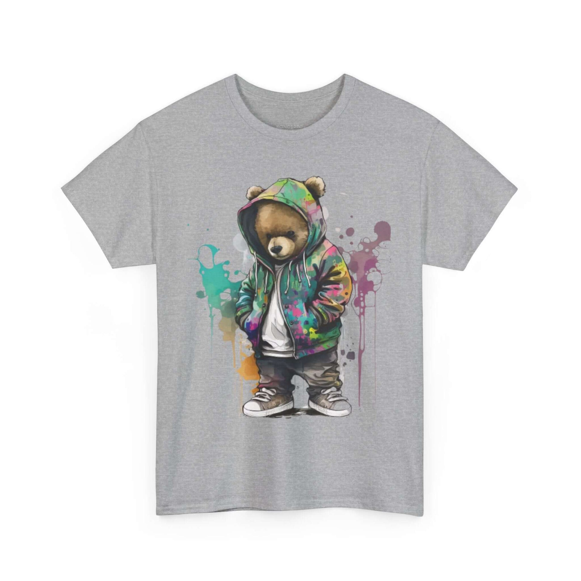 Fashionable tee with vibrant bear design for casual wear and versatile styling. Classic fit ensures comfort year-round.