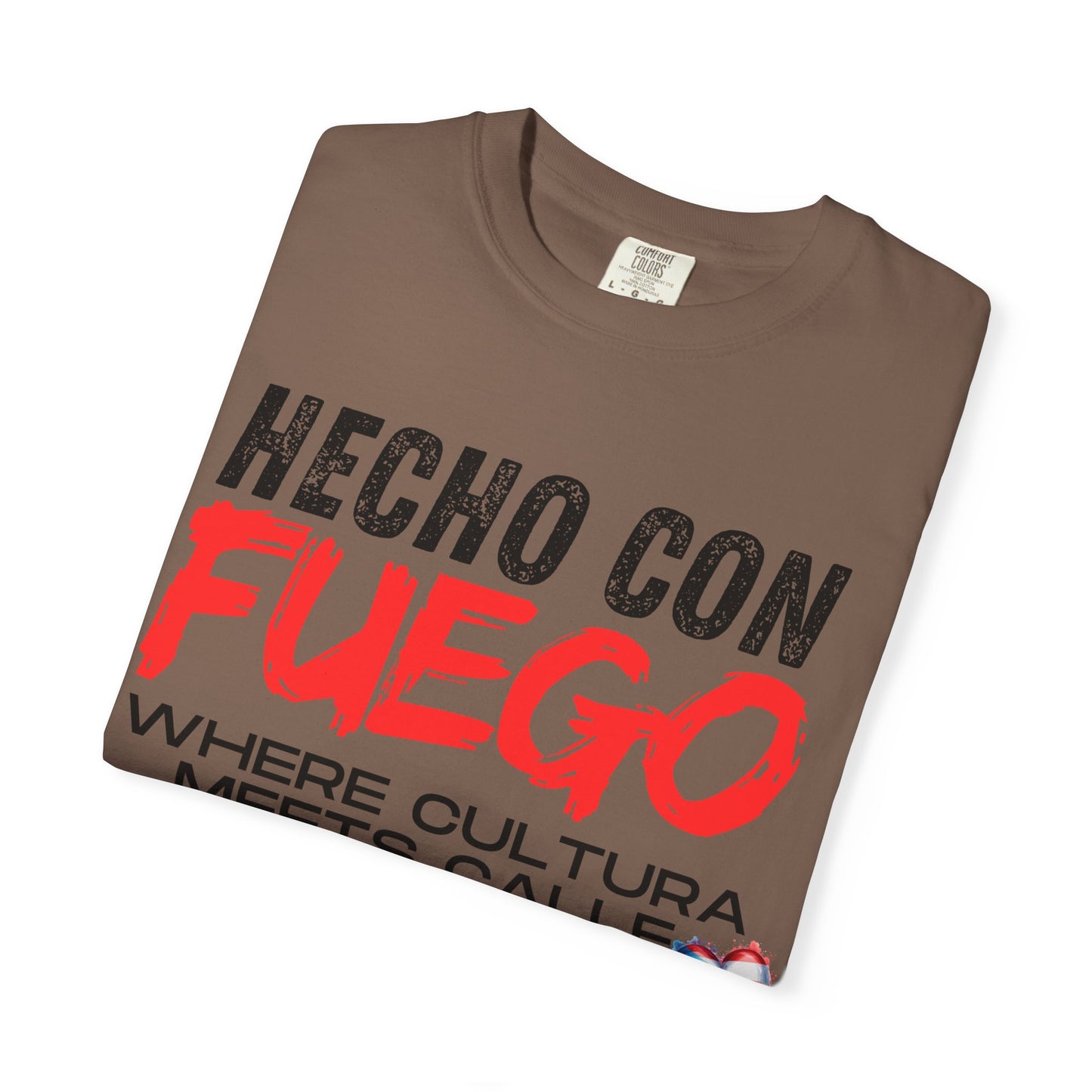 FUEGO T-Shirt, Boricua Pride Graphic Tee, Spanglish Streetwear, Puerto Rican Flag Heart Design
