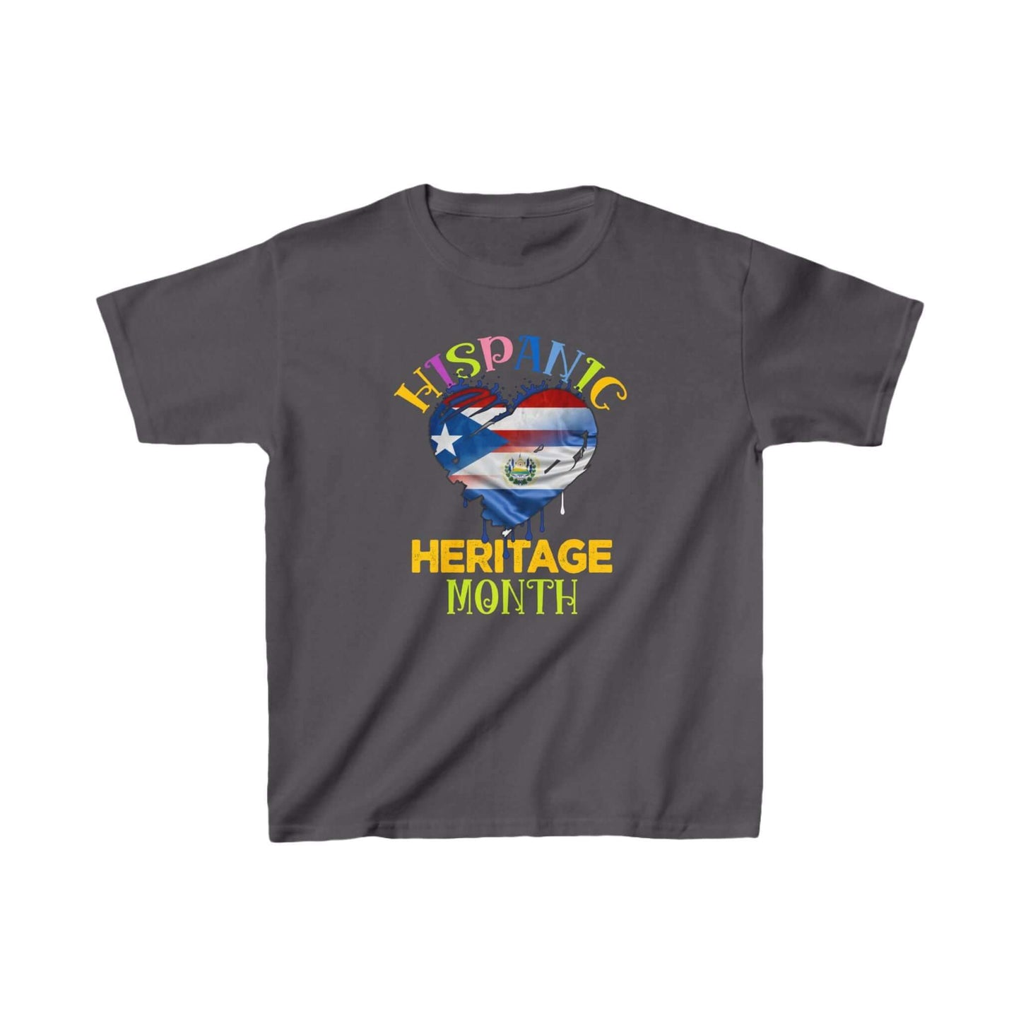 Kids T-Shirt Hispanic Heritage Month Heart Flag PR and El Salvador Blend