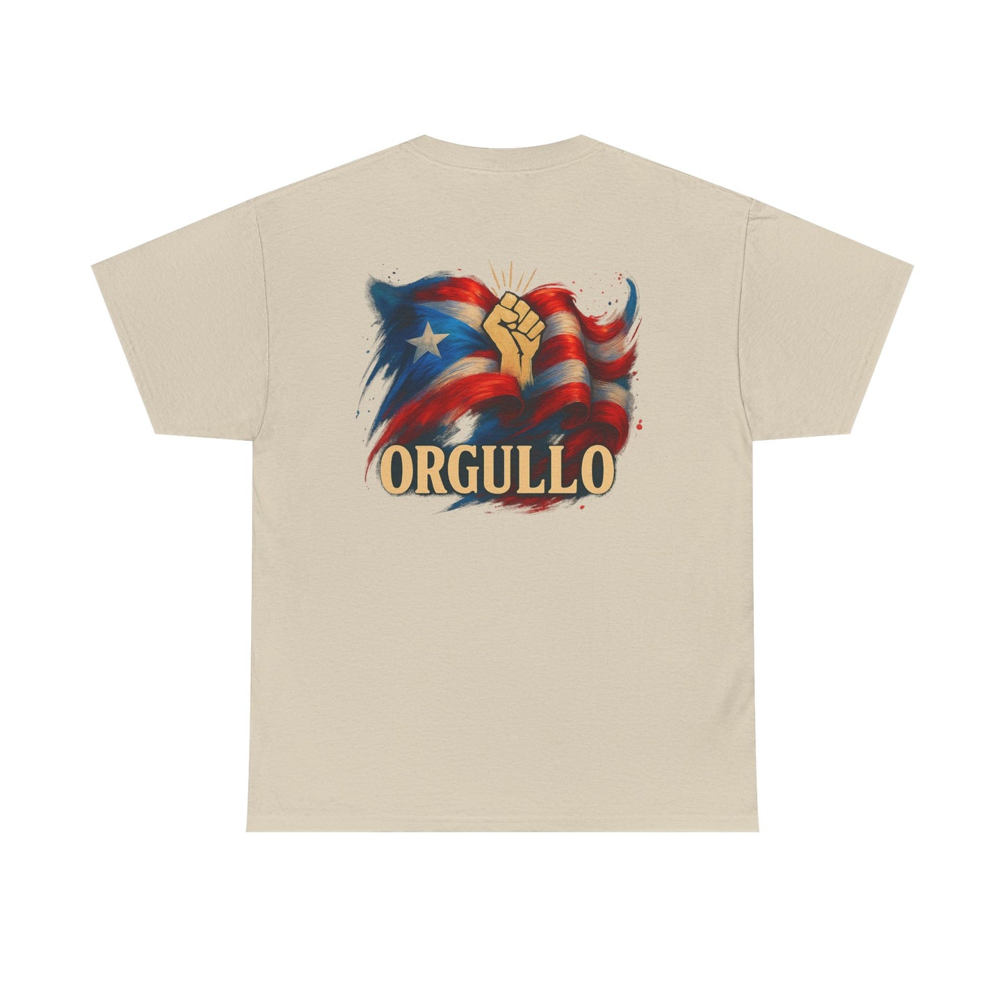 ORGULLO T-Shirt, Puerto Rican Backprint Pride Graphic Tee, Raised Fist Cultura Shirt, Spanglish Streetwear Heritage Tee
