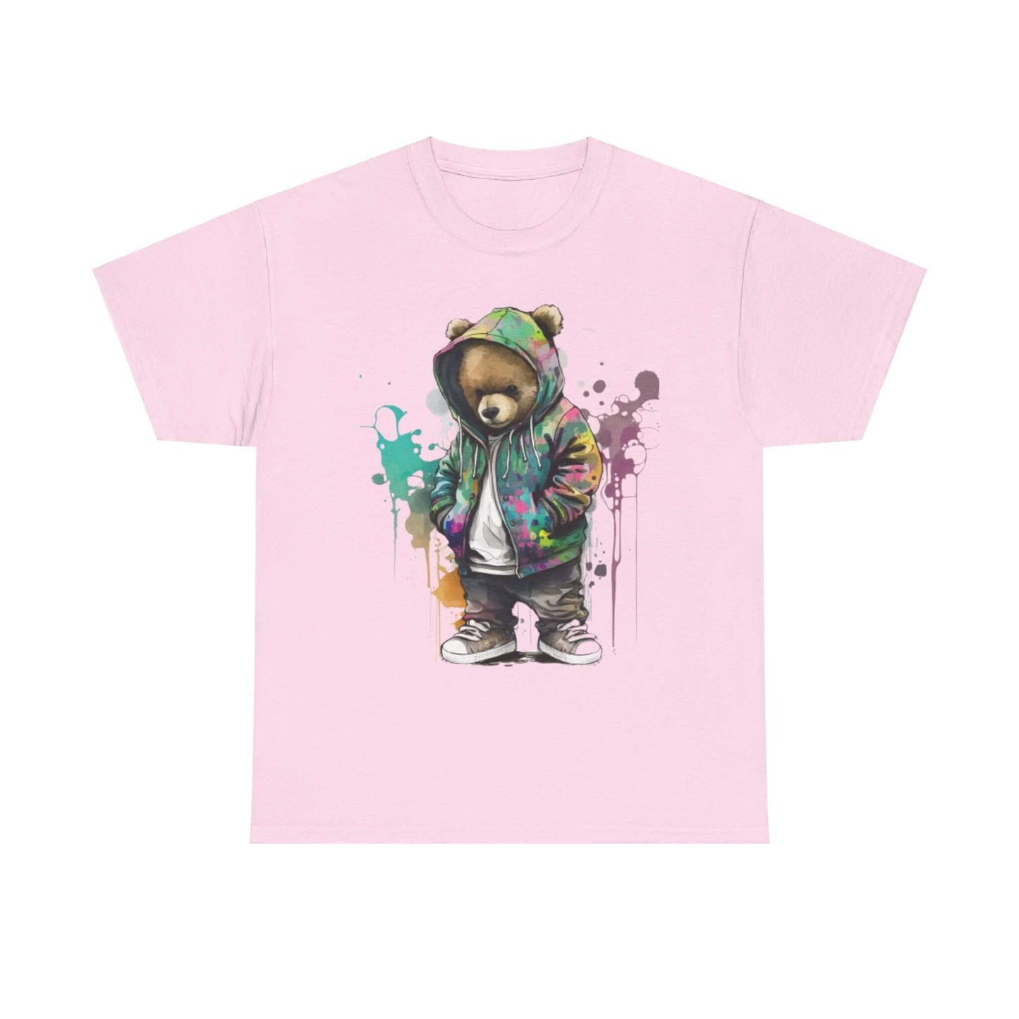 Bear Fashion Ready Tee with vibrant colors and unique design on a pink T-shirt for casual, stylish wear