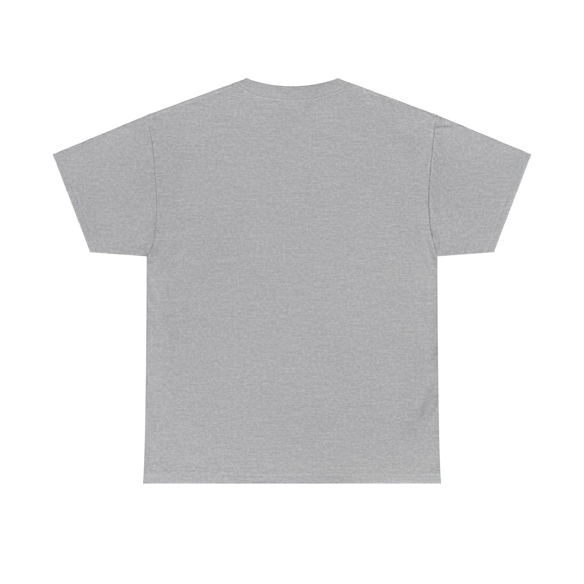 Back view of a unisex heavy cotton tee in heather gray, perfect for showcasing festive holiday designs.
