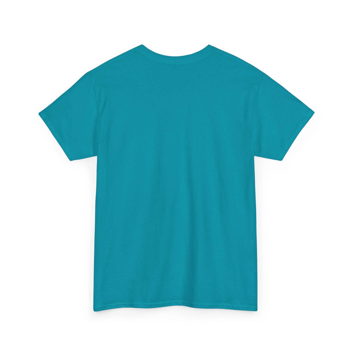 Turquoise unisex t-shirt, back view, showcasing simple design and relaxed fit for casual wear.