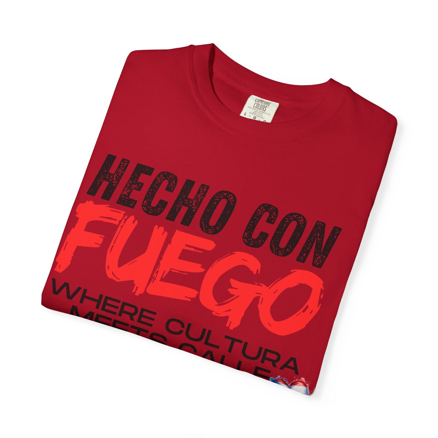 FUEGO T-Shirt, Boricua Pride Graphic Tee, Spanglish Streetwear, Puerto Rican Flag Heart Design