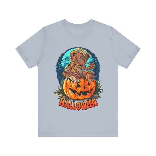 Spooky Teddy Bear Halloween Women's T-shirt, Cartoon Scary Pumpkin Tee, Costume Idea for Halloween, Trick-or-Treating, and Haunted Adventure