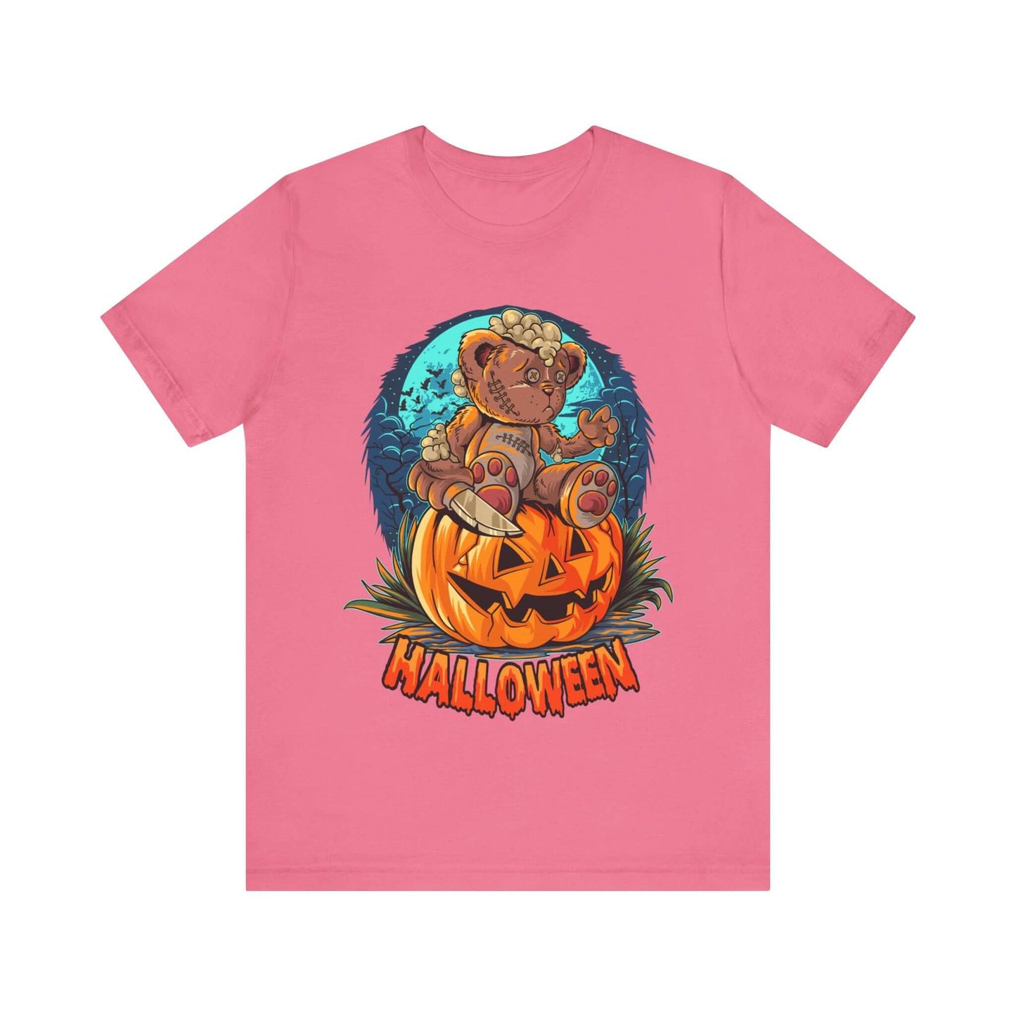 Spooky Teddy Bear Halloween Women's T-shirt, Cartoon Scary Pumpkin Tee, Costume Idea for Halloween, Trick-or-Treating, and Haunted Adventure
