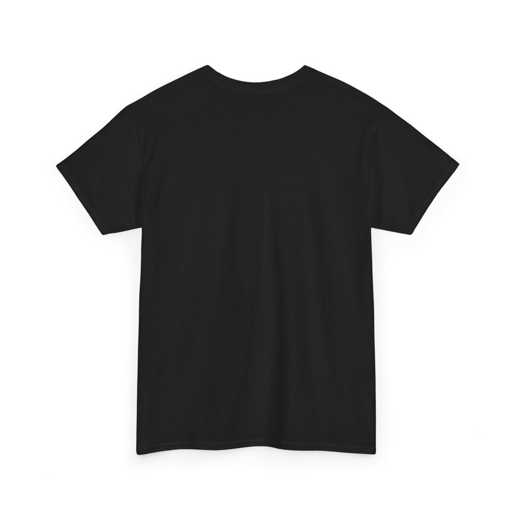 Back view of a classic black unisex heavy cotton tee, perfect for holiday designs and casual wear.