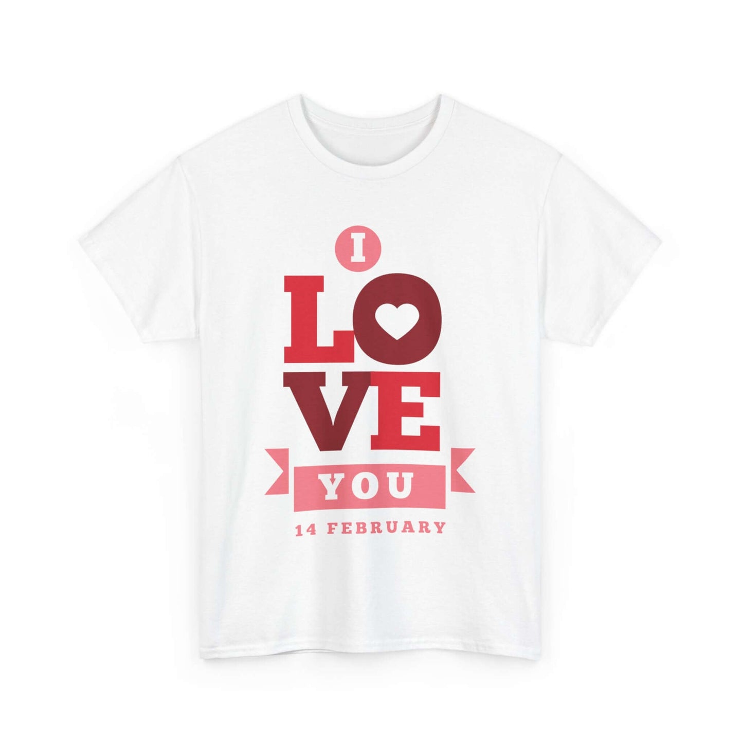 Valentine's Day Love T-Shirt with 'I Love You' design, perfect couple's gift for February 14, white tee ideal for romantic gestures.