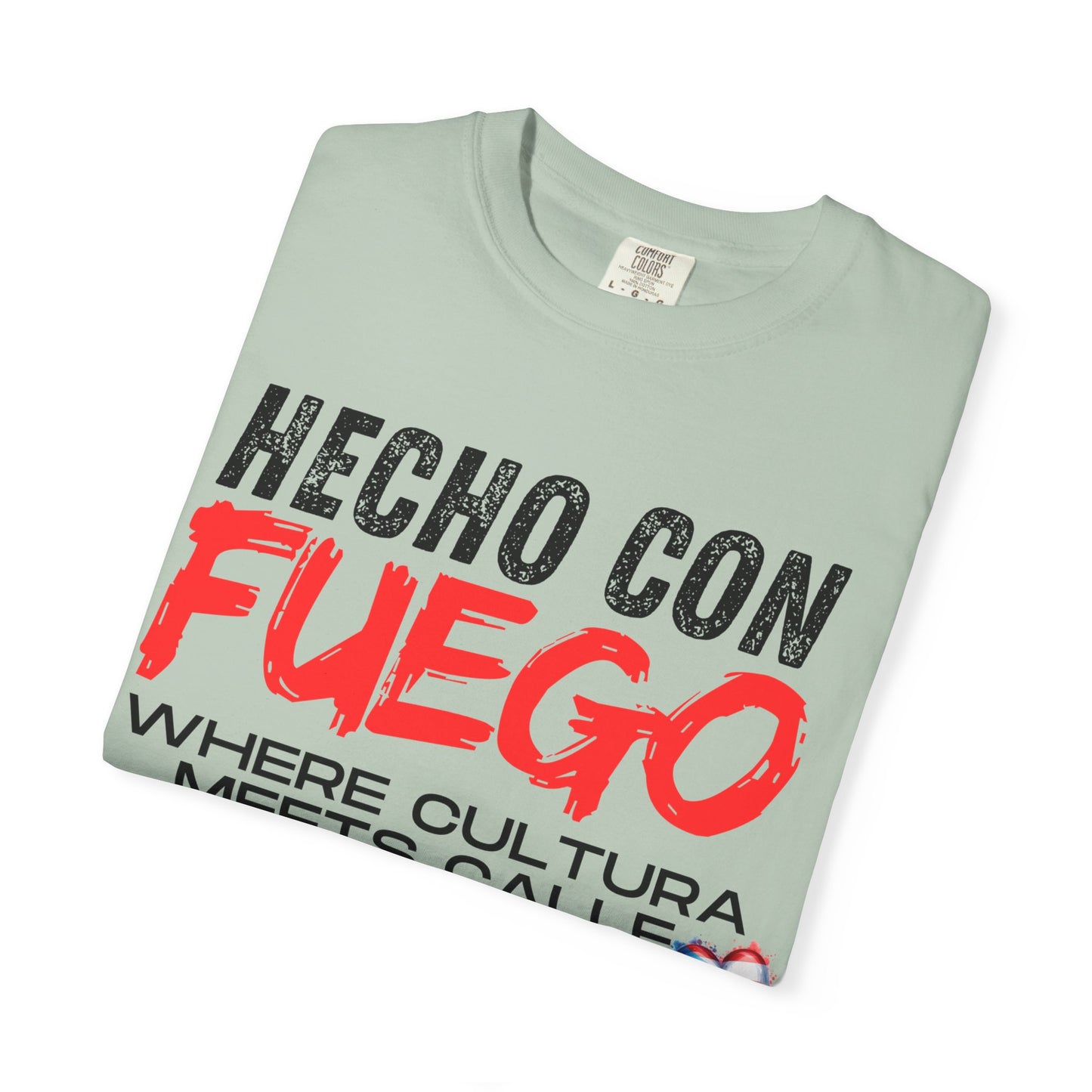 FUEGO T-Shirt, Boricua Pride Graphic Tee, Spanglish Streetwear, Puerto Rican Flag Heart Design