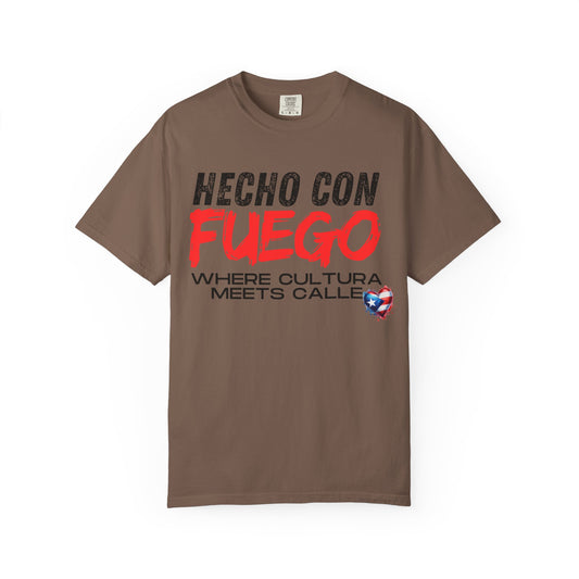 FUEGO T-Shirt, Boricua Pride Graphic Tee, Spanglish Streetwear, Puerto Rican Flag Heart Design