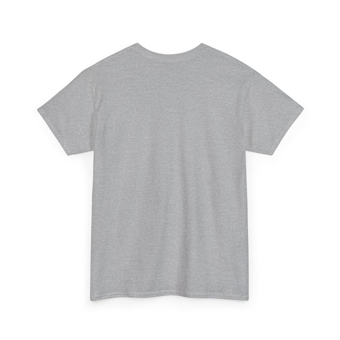 Back view of a unisex heavy cotton tee in a light gray color, perfect for everyday wear and layering.