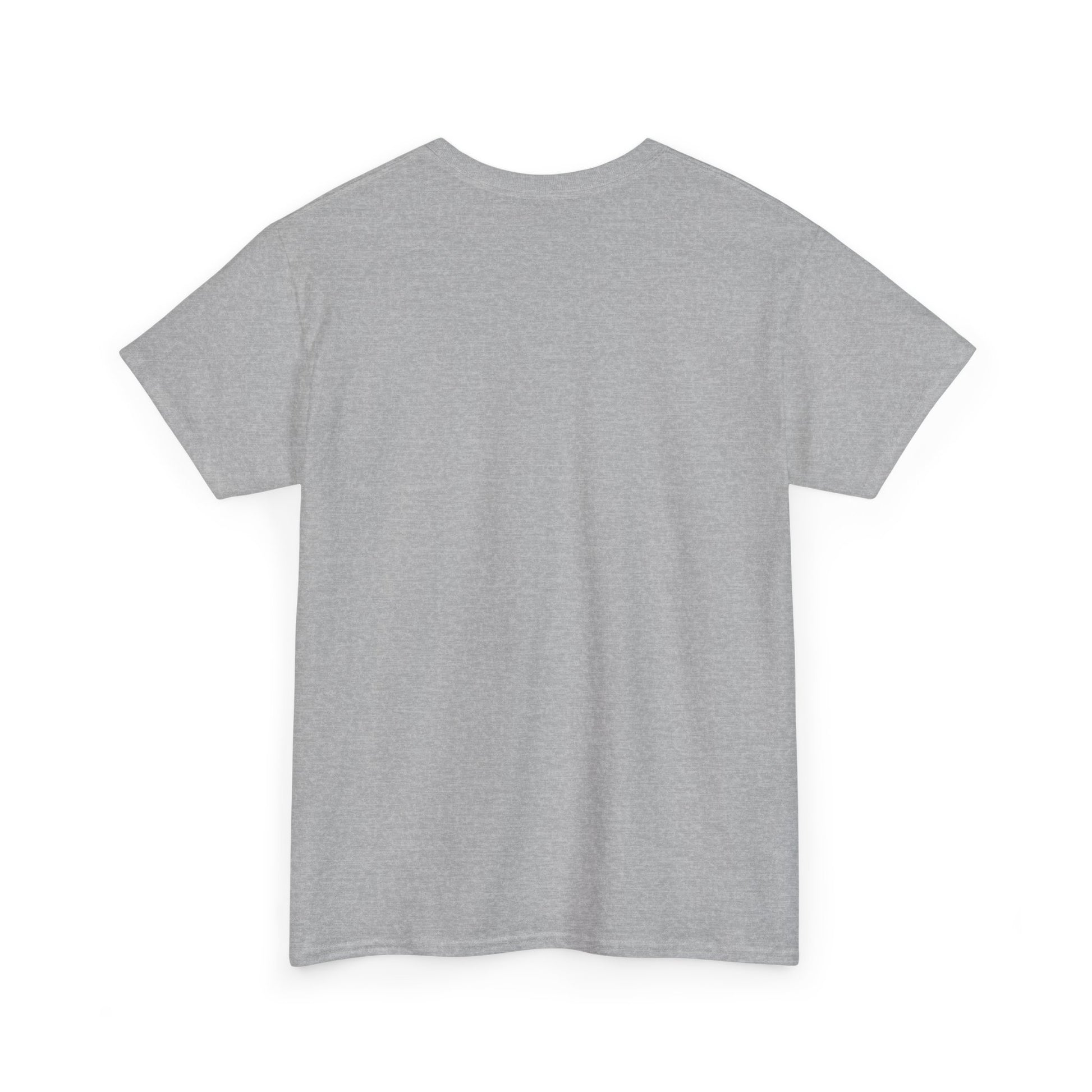 Back view of a unisex heavy cotton tee in a light gray color, perfect for everyday wear and layering.