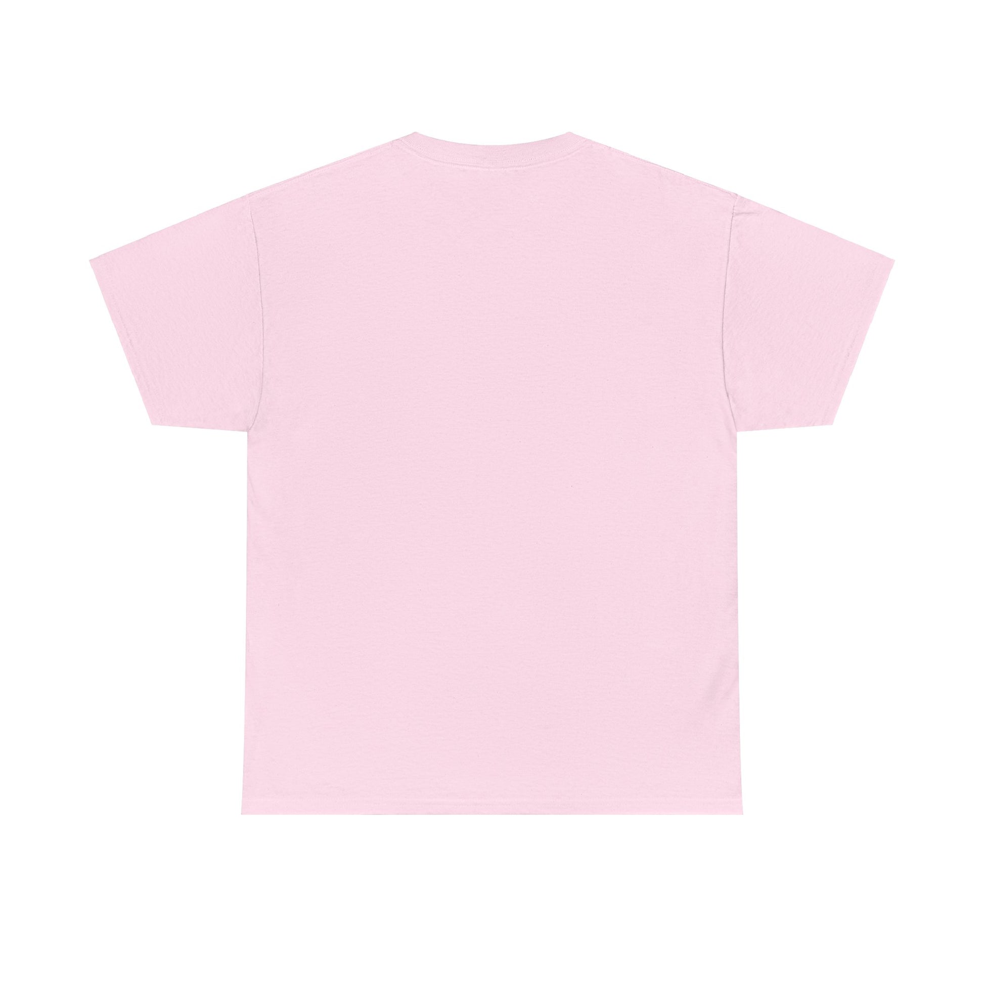 Back view of a pink unisex Christmas tee featuring a relaxed fit, perfect for holiday celebrations and casual wear.
