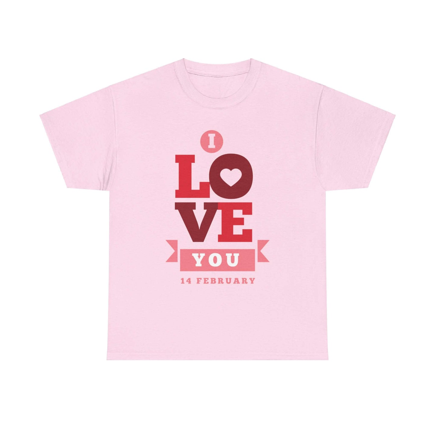 Valentine's Day Love T-Shirt with 'I Love You' design, perfect couple's gift for February 14th, pink romantic statement tee.