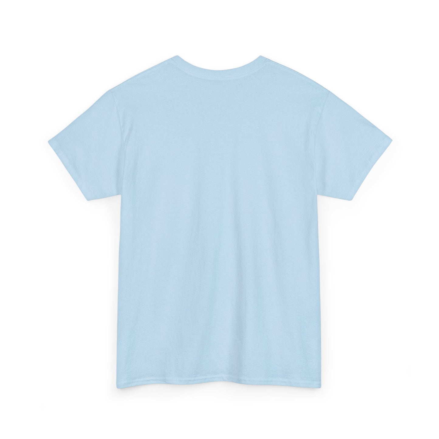 Back view of a light blue unisex heavy cotton tee, perfect for showcasing festive designs like MAMA Claus.