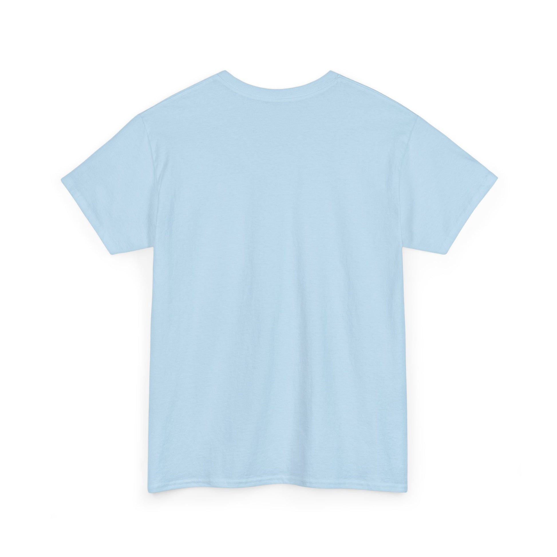 Back view of a light blue unisex heavy cotton tee, perfect for showcasing festive designs like MAMA Claus.