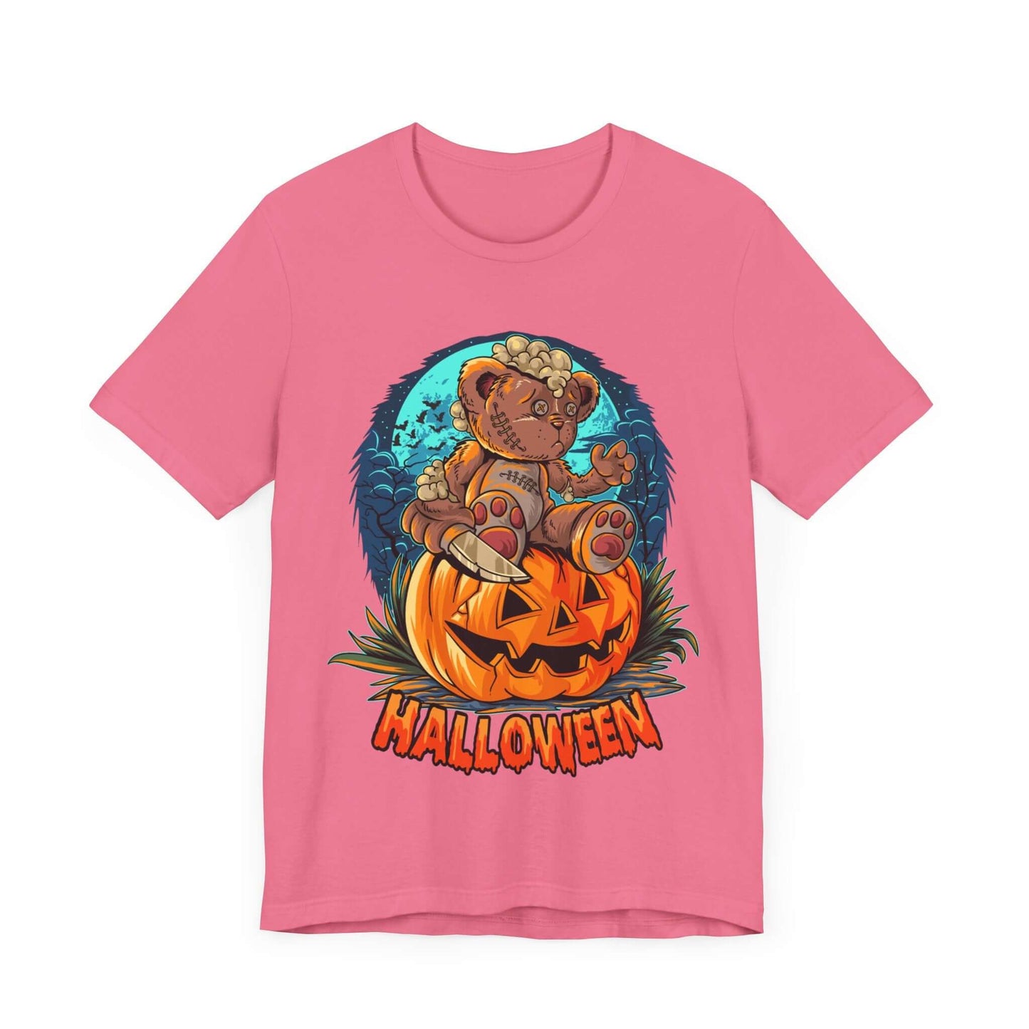 Spooky Teddy Bear Halloween Women's T-shirt, Cartoon Scary Pumpkin Tee, Costume Idea for Halloween, Trick-or-Treating, and Haunted Adventure