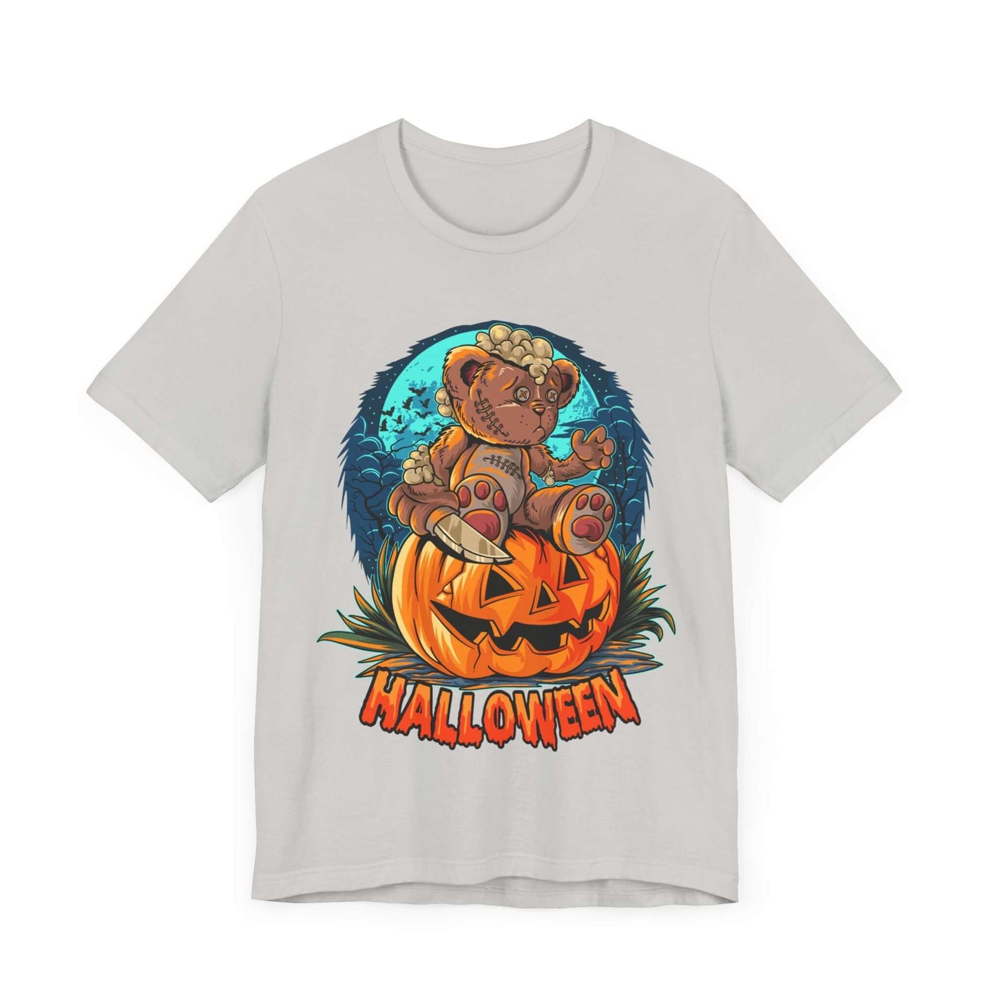 Spooky Teddy Bear Halloween Women's T-shirt, Cartoon Scary Pumpkin Tee, Costume Idea for Halloween, Trick-or-Treating, and Haunted Adventure