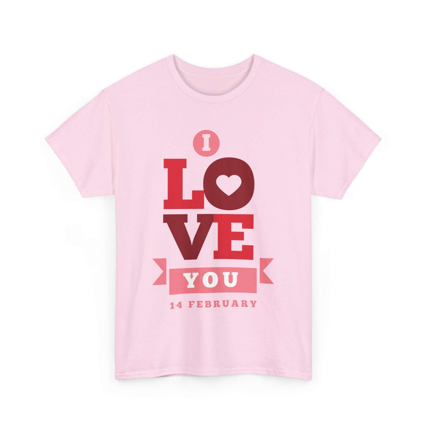 Valentine's Day Love T-Shirt with 'I Love You' design in pink and red, perfect romantic gift for couples on February 14.