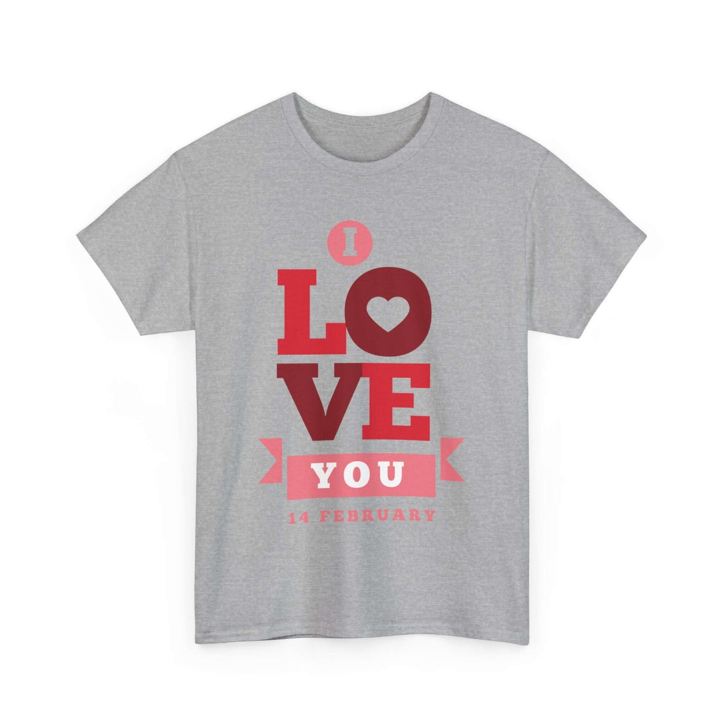 Valentine's Day Love T-Shirt with "I Love You" design, perfect couple's gift for February 14th, romantic statement tee in gray.
