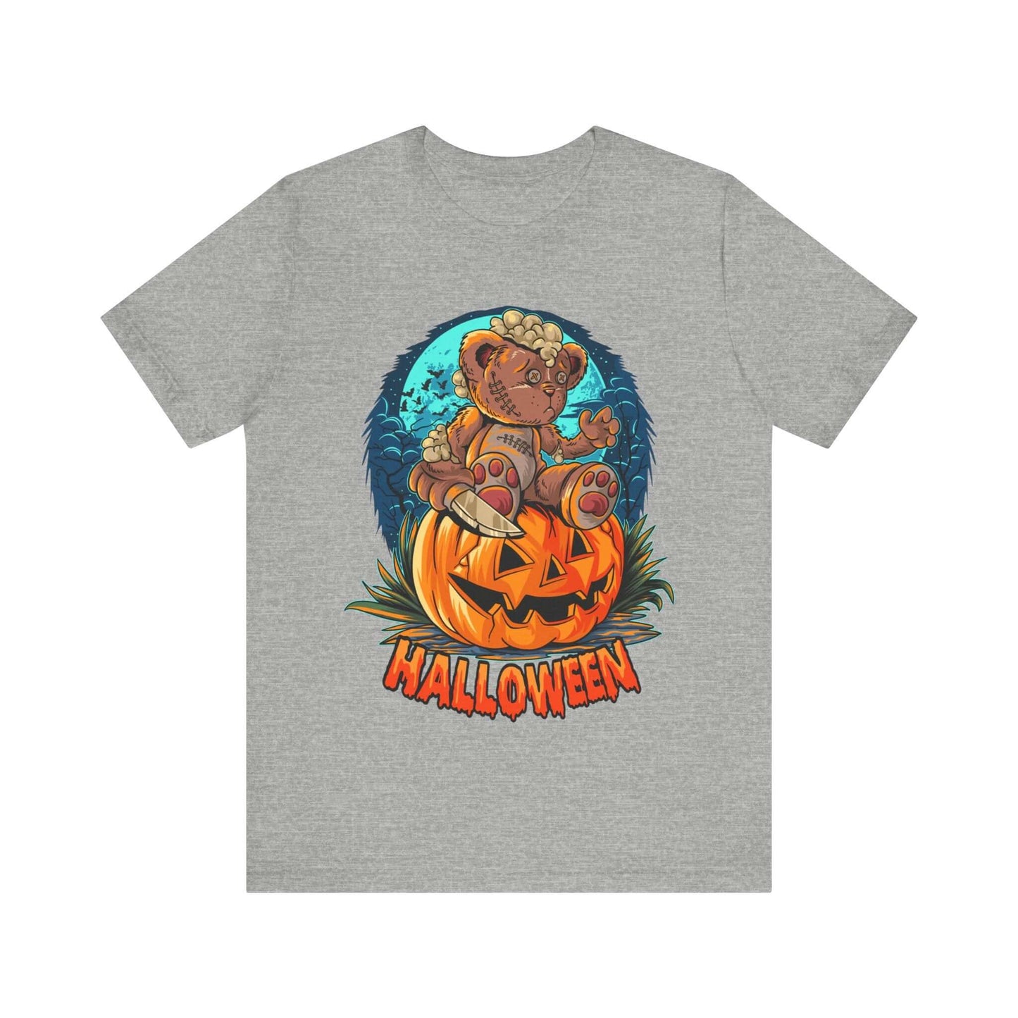 Spooky Teddy Bear Halloween Women's T-shirt, Cartoon Scary Pumpkin Tee, Costume Idea for Halloween, Trick-or-Treating, and Haunted Adventure