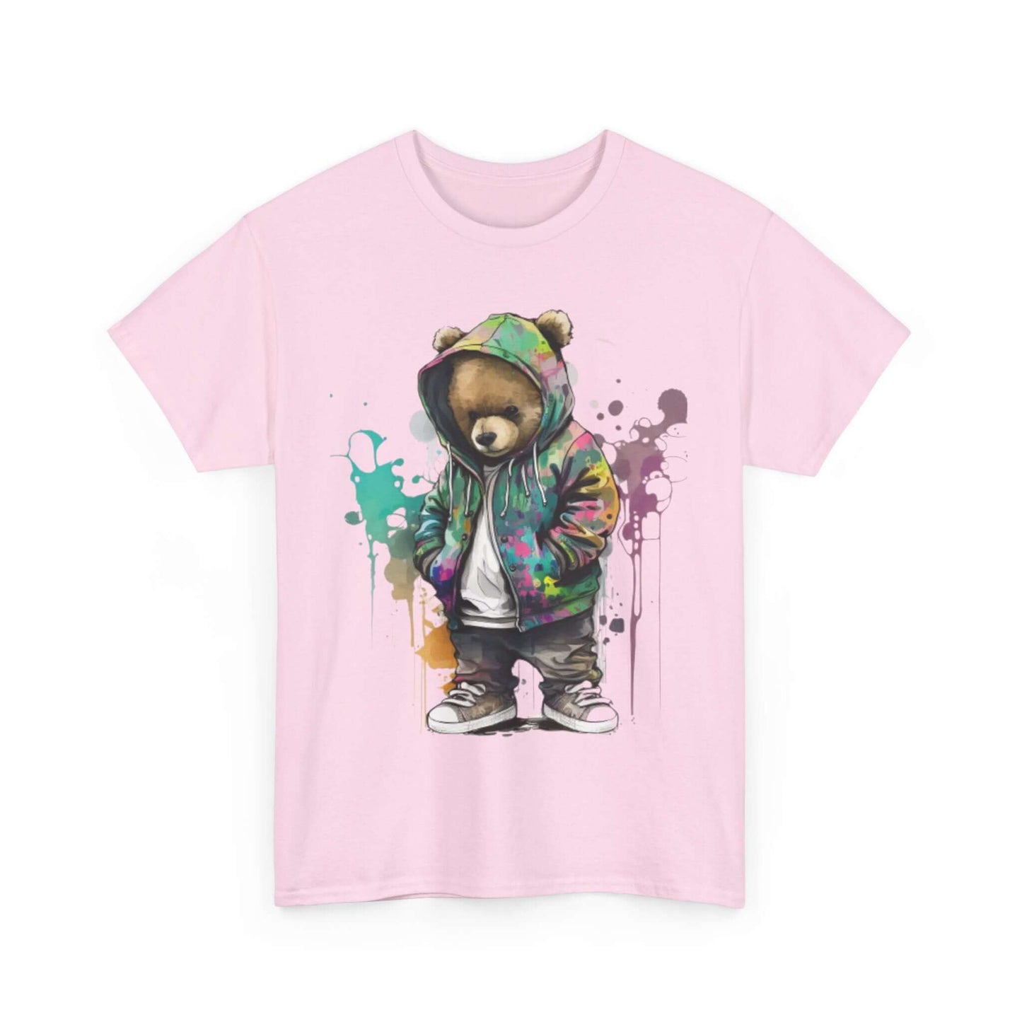 Fashionable T-shirt with colorful bear design, perfect for casual wear and adding a vibrant touch to any outfit.