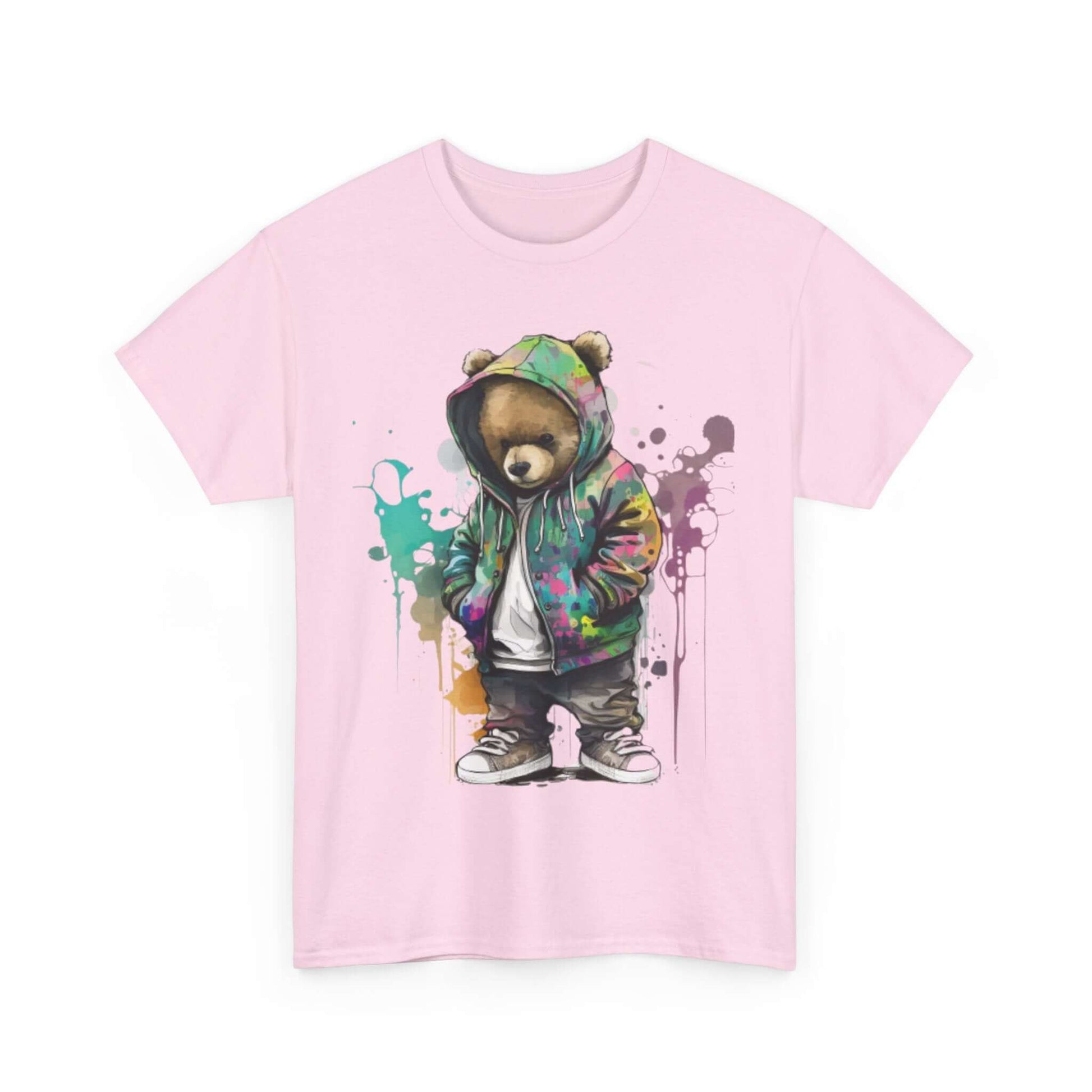 Fashionable T-shirt with colorful bear design, perfect for casual wear and adding a vibrant touch to any outfit.