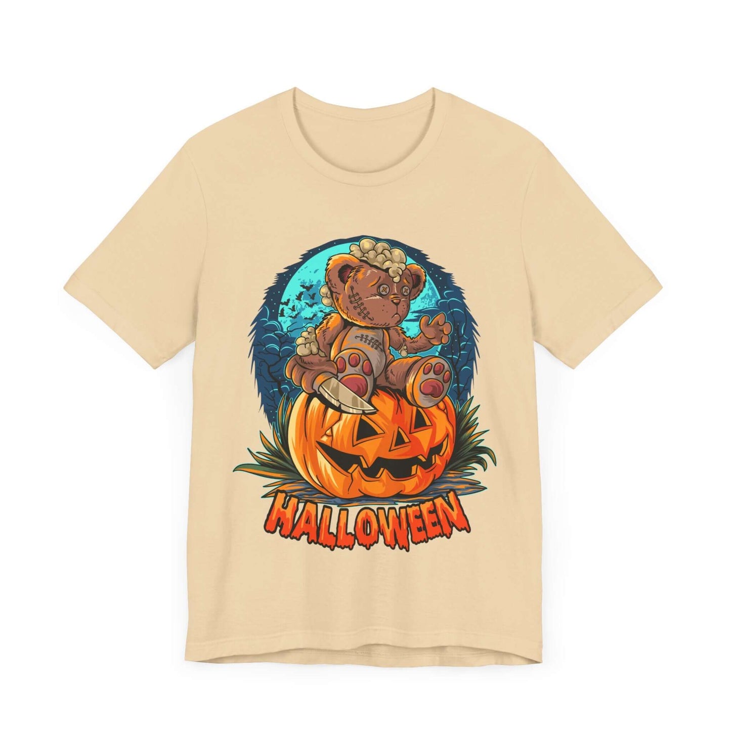 Spooky Teddy Bear Halloween Women's T-shirt, Cartoon Scary Pumpkin Tee, Costume Idea for Halloween, Trick-or-Treating, and Haunted Adventure