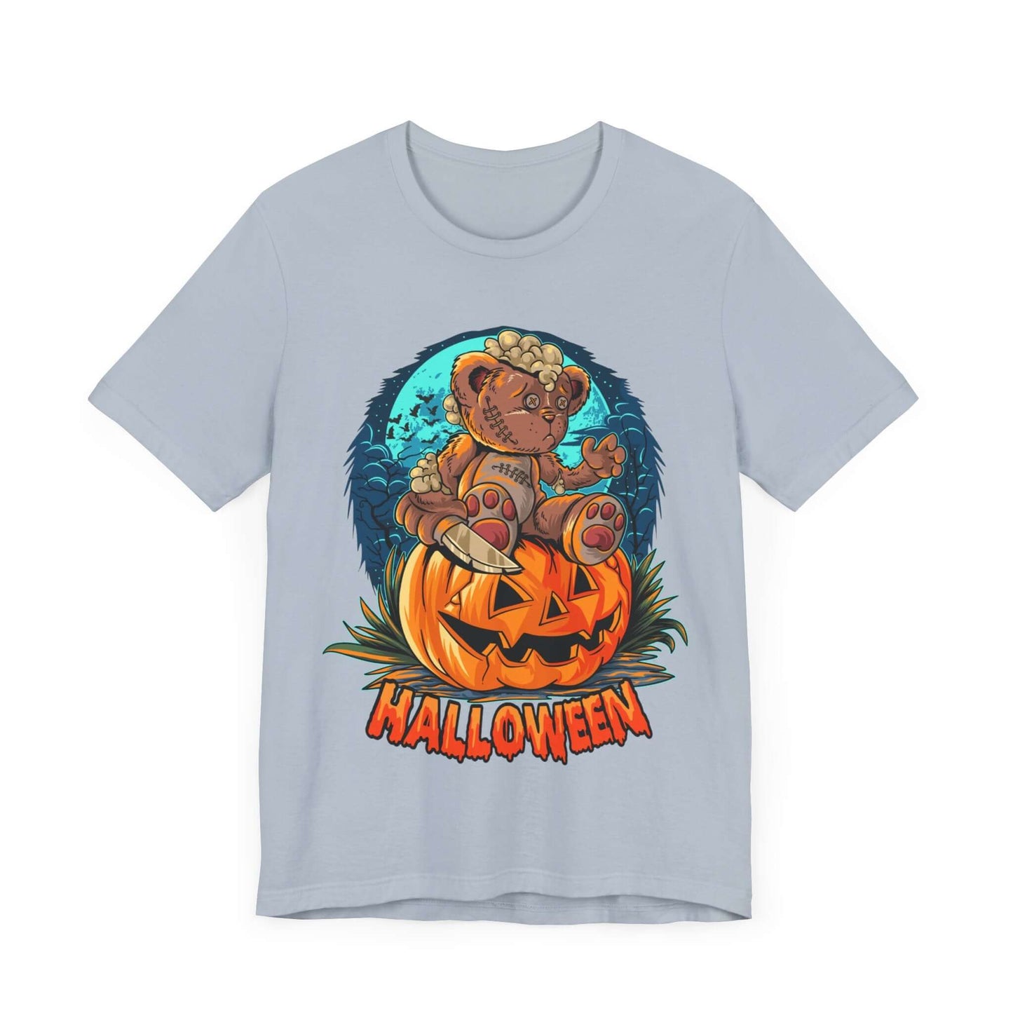 Spooky Teddy Bear Halloween Women's T-shirt, Cartoon Scary Pumpkin Tee, Costume Idea for Halloween, Trick-or-Treating, and Haunted Adventure
