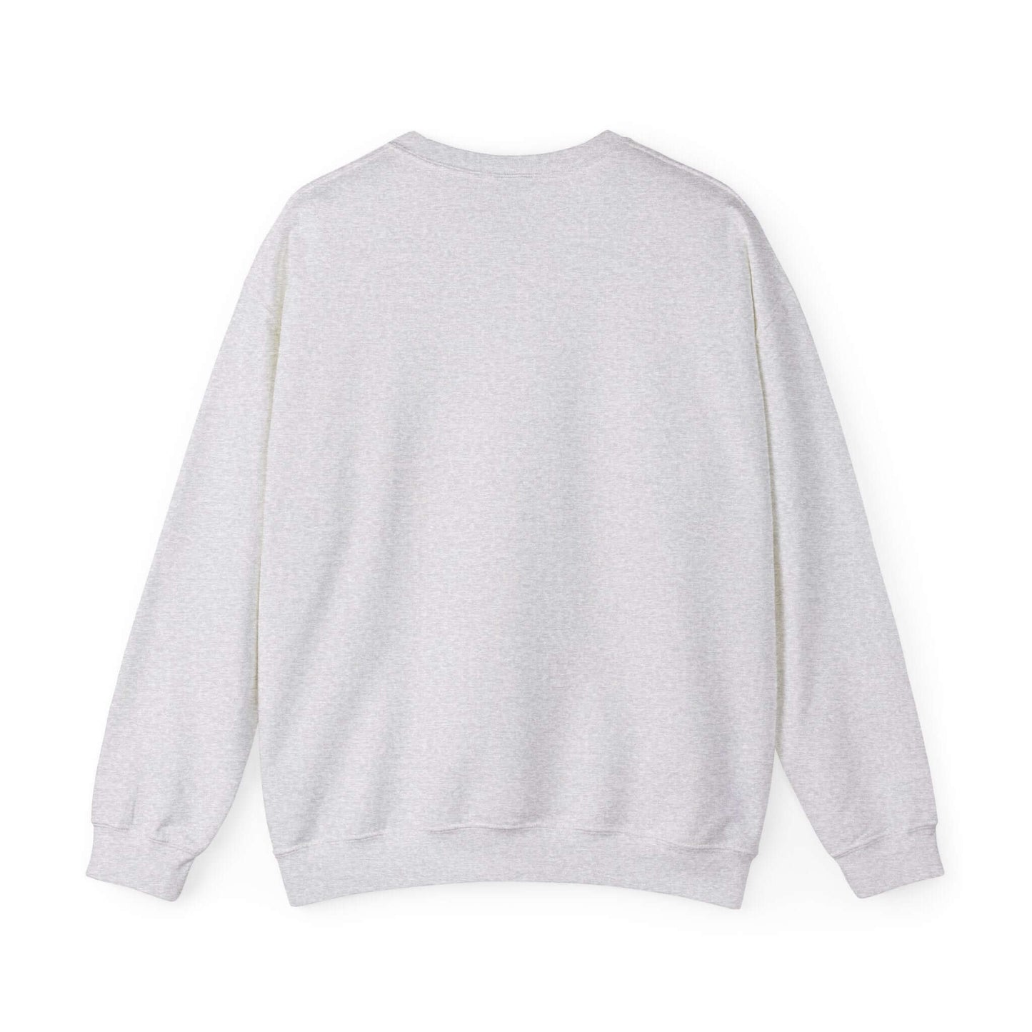 Back view of plain light grey Valentine's Day sweatshirt, unisex style, medium-heavy fabric