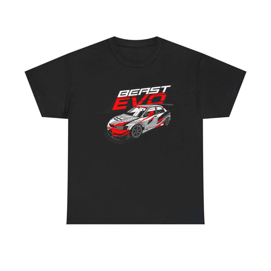 Beast Rally Car T-Shirt, Bold Red and Black Racing Tee, High-Speed Rally Vehicle Shirt, Graphic Street Style
