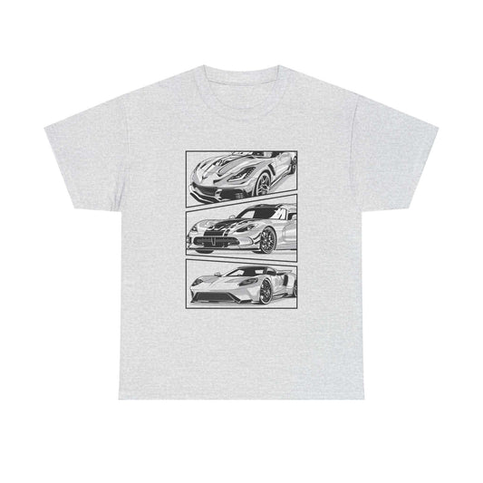Exotic Supercar Line Art T-Shirt, Sleek Automotive Design Tee, Modern Speedster Shirt.
