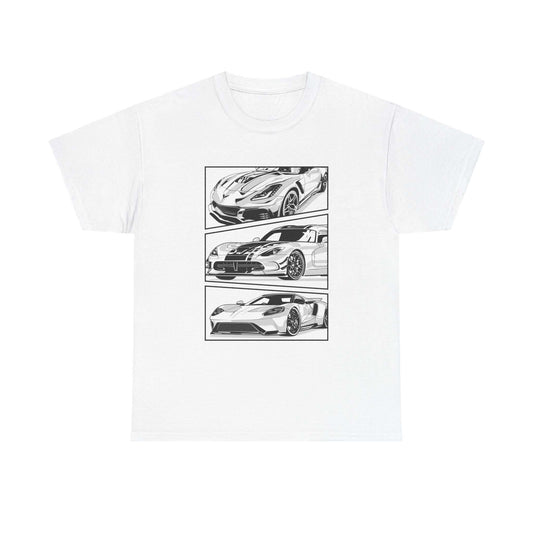Exotic Supercar Line Art T-Shirt, Sleek Automotive Design Tee, Modern Speedster Shirt.