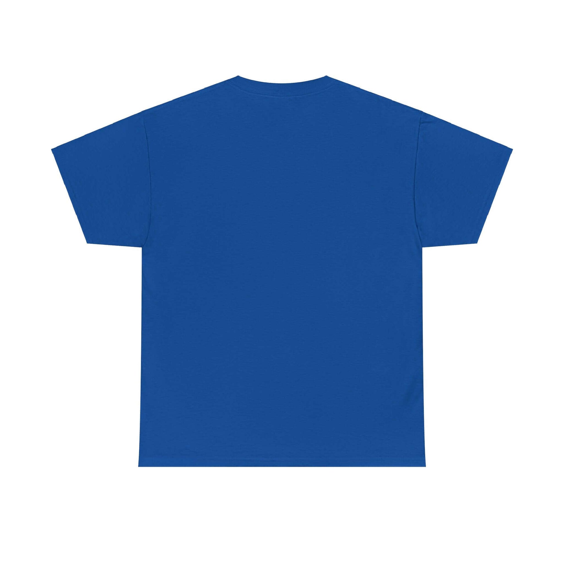 Back view of a blue T-shirt showcasing a vibrant color and relaxed fit for casual wear. Ideal for streetwear enthusiasts.