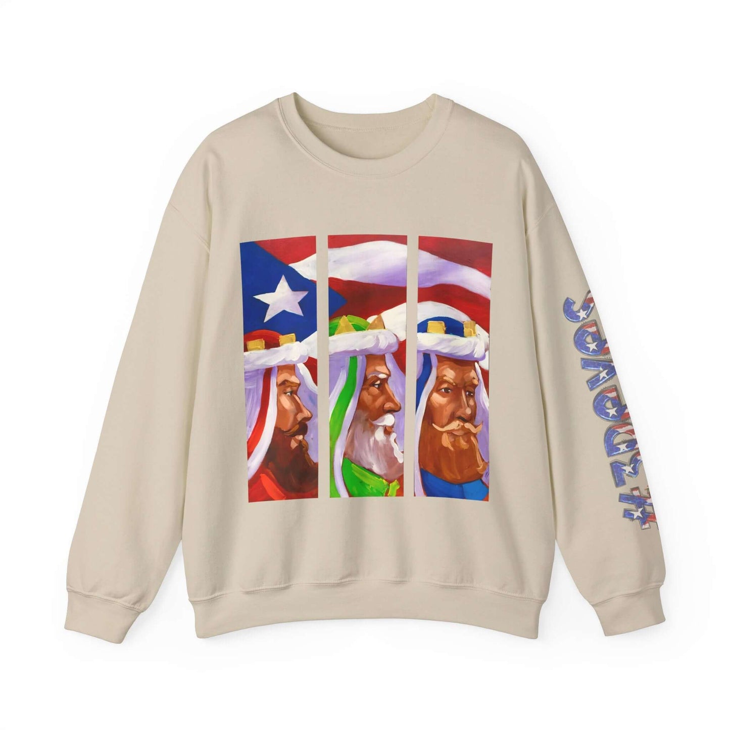 Festive Three Kings Holiday Sweater - Cream-Colored Cozy Delight with Puerto Rican Flag Sky