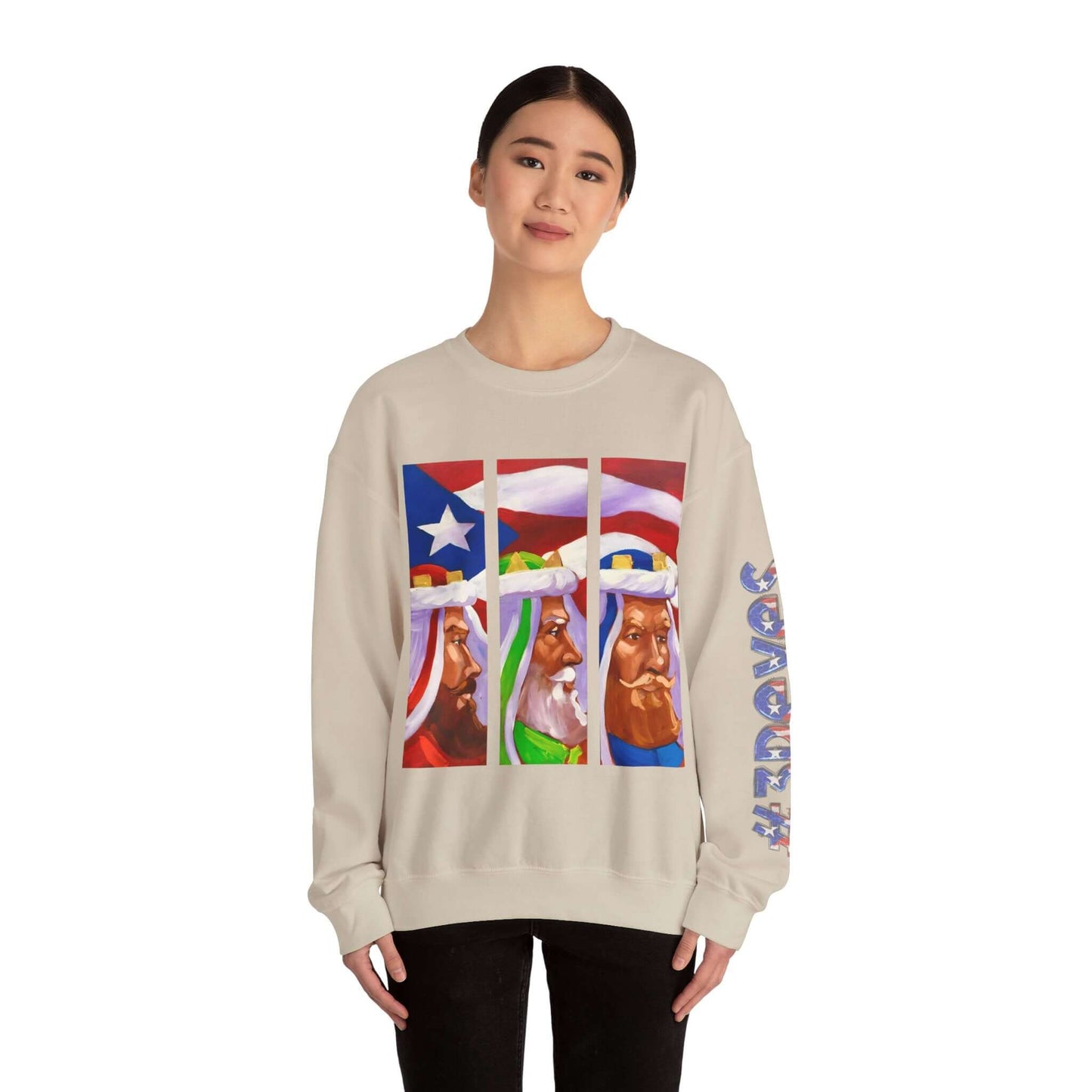 Festive Three Kings Holiday Sweater - Cream-Colored Cozy Delight with Puerto Rican Flag Sky