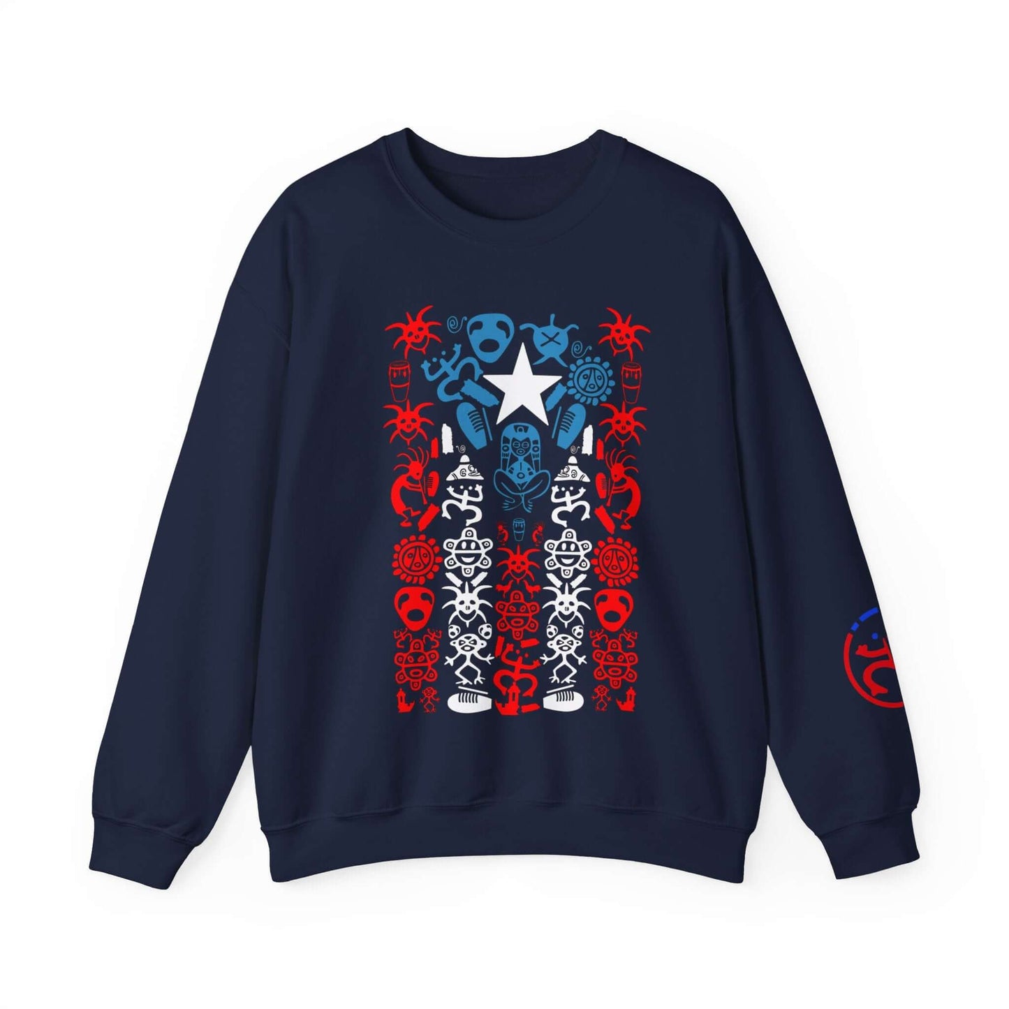 Indigenous Taino Symbol Sweatshirt, Cultural Heritage Shirt with Vibrant Tribal Artwear