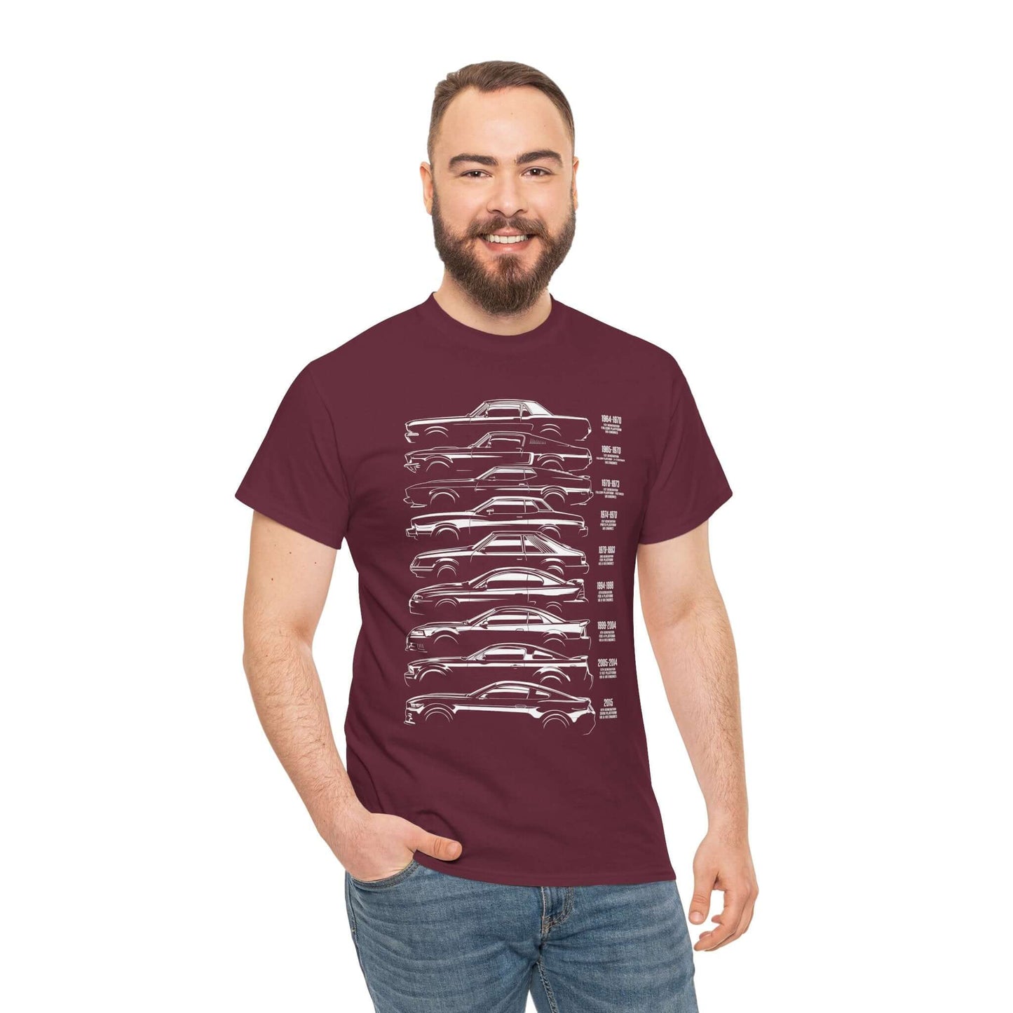 Evolution Tee - Unisex Heavy Cotton Shirt with Vintage to Modern Year-by-Year Specs