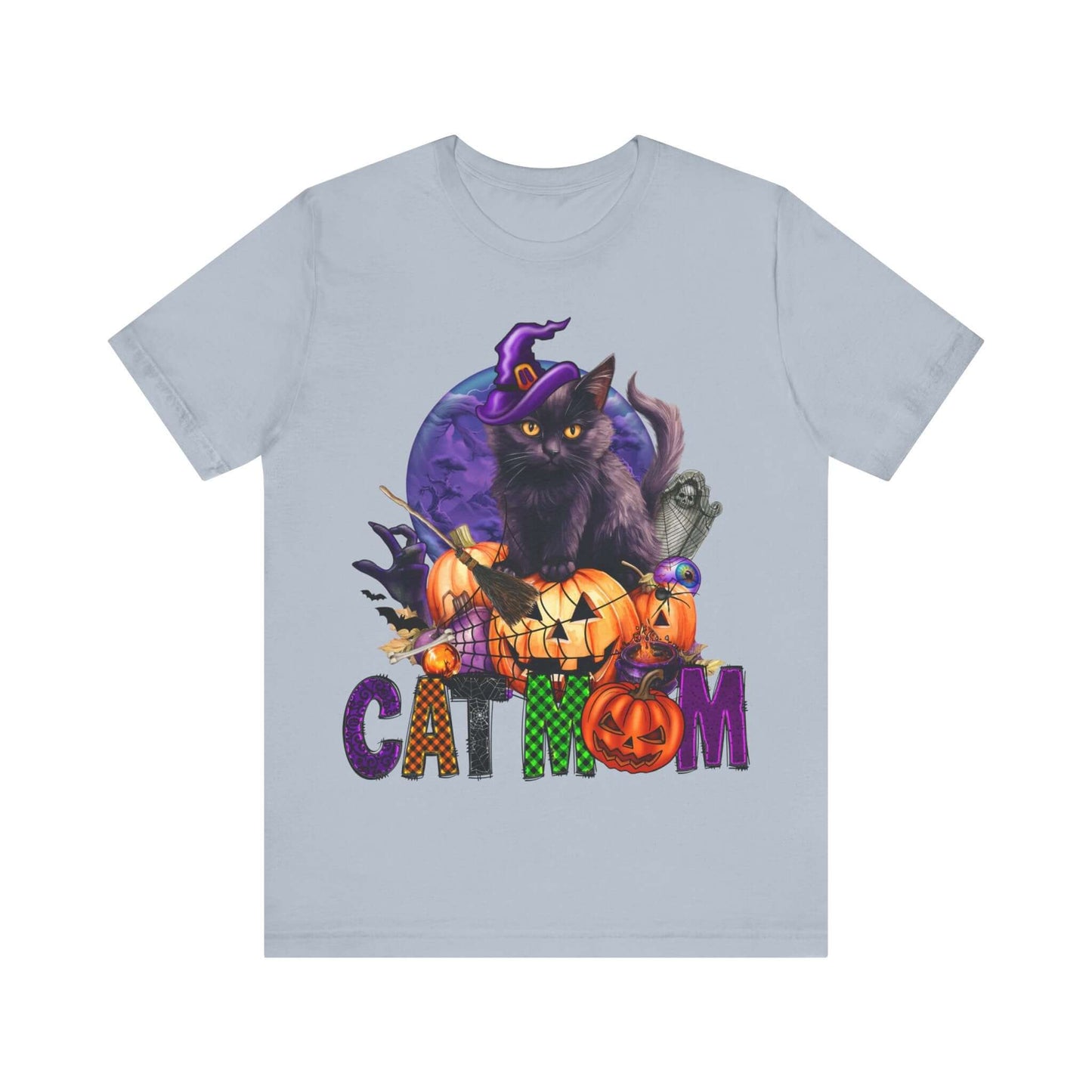 Cat Mom Women's T-shirt - Adorable Baby Black Cat, Pumpkins and Purple Moon, - Unique Halloween Outfits, Festive Parties, and Feline Fun.