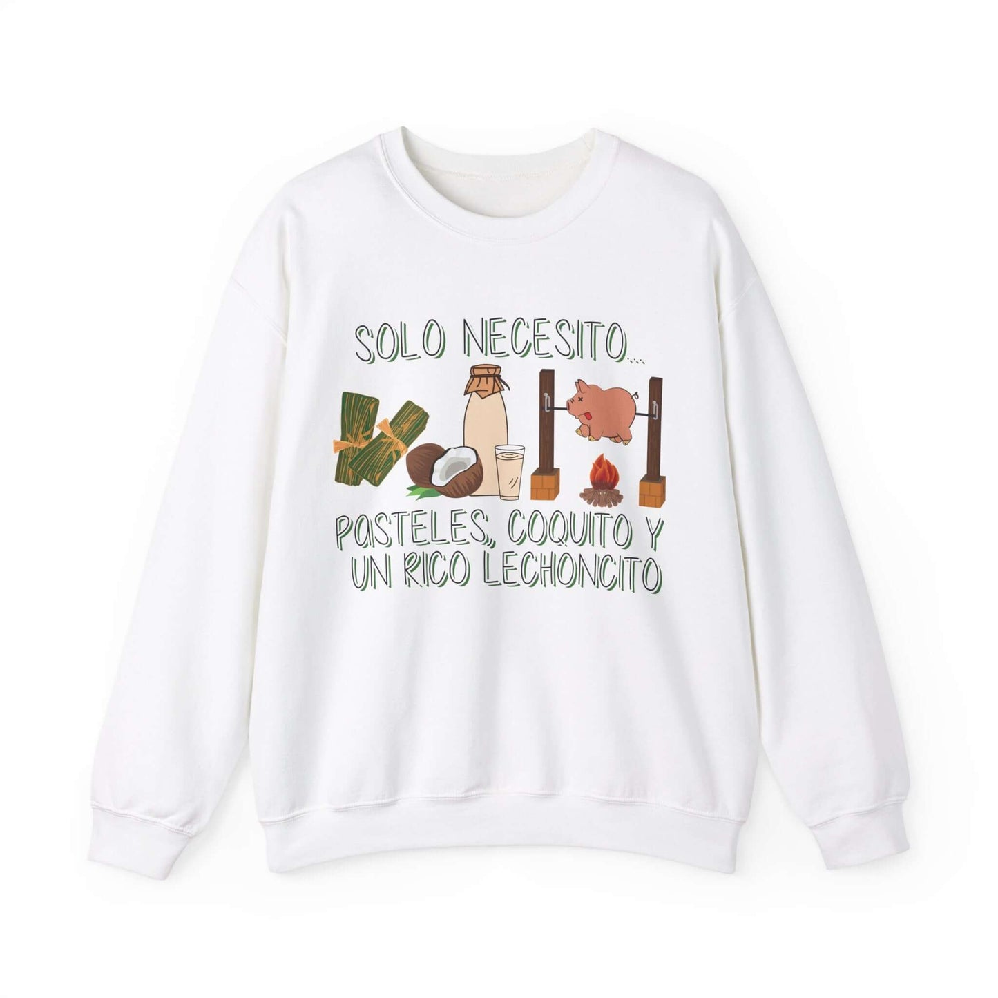 Cozy Holiday Sweater - Puerto Rican Cuisine Graphic Tee - Pasteles, Coquito, Lechon Cito - Festive Winter Fashion