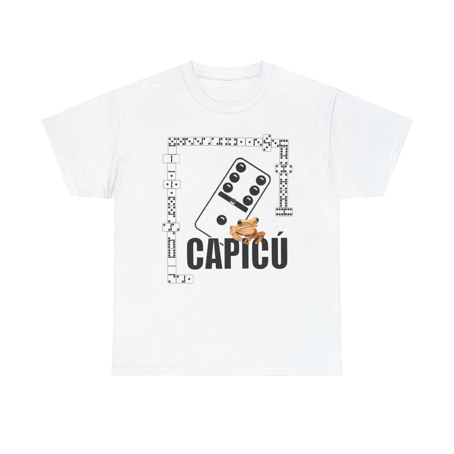 CAPICÚ Black T-Shirt - Unique Domino Design with Whimsical Coqui Accent"