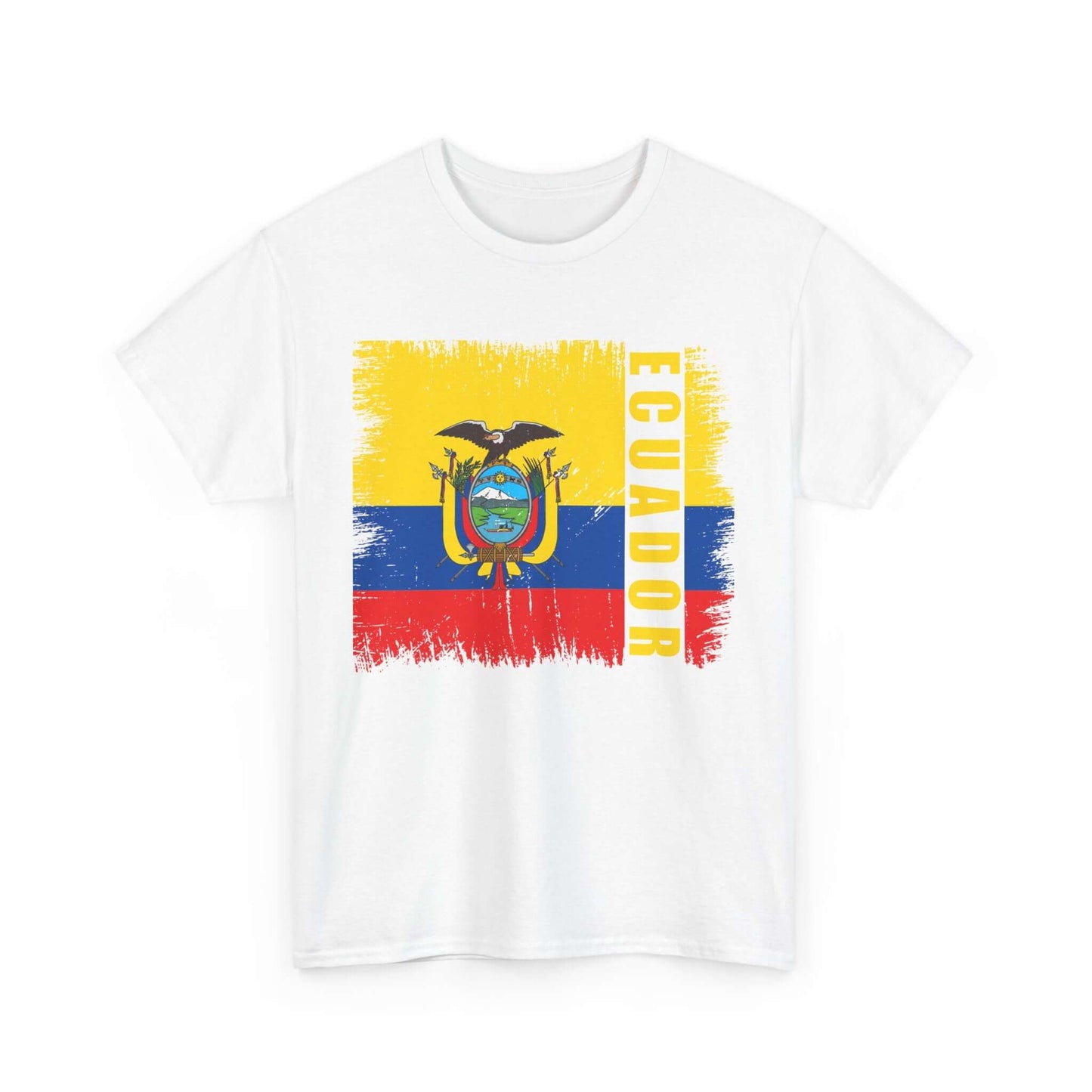 T-Shirt Ecuador Distressed Painted Flag Colors Unisex Heavy Cotton Tee