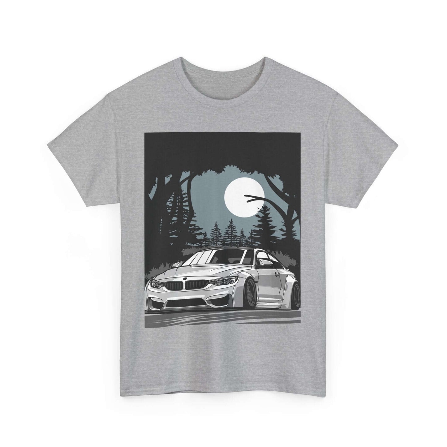 Forest Drive Tee featuring a car under a full moon, perfect for nighttime adventures and nature lovers.