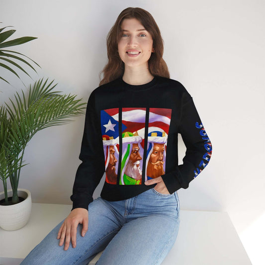 Festive Three Kings Holiday Sweater - Cream-Colored Cozy Delight with Puerto Rican Flag Sky