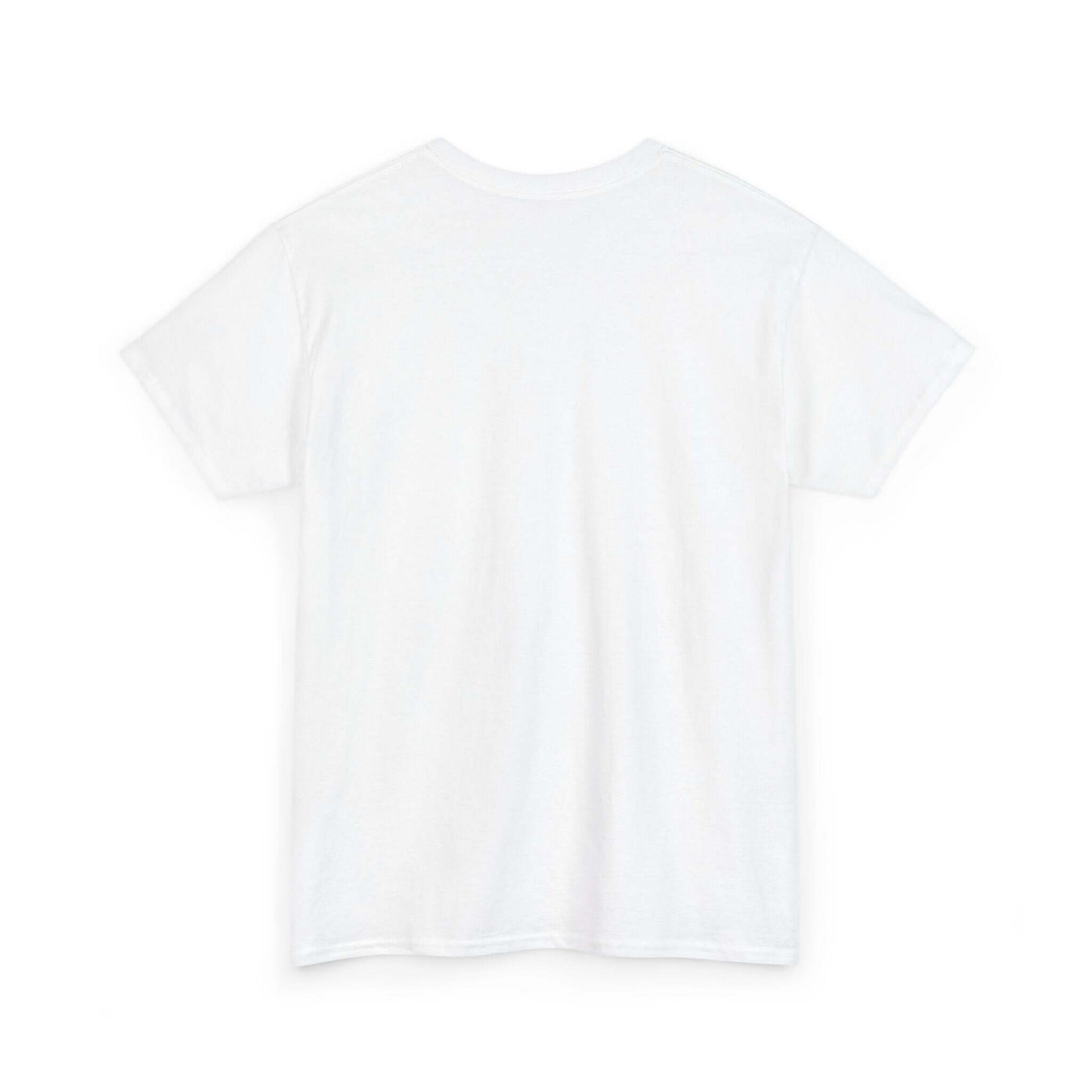 Back view of a plain white cotton tee, perfect for casual wear and holiday celebrations.